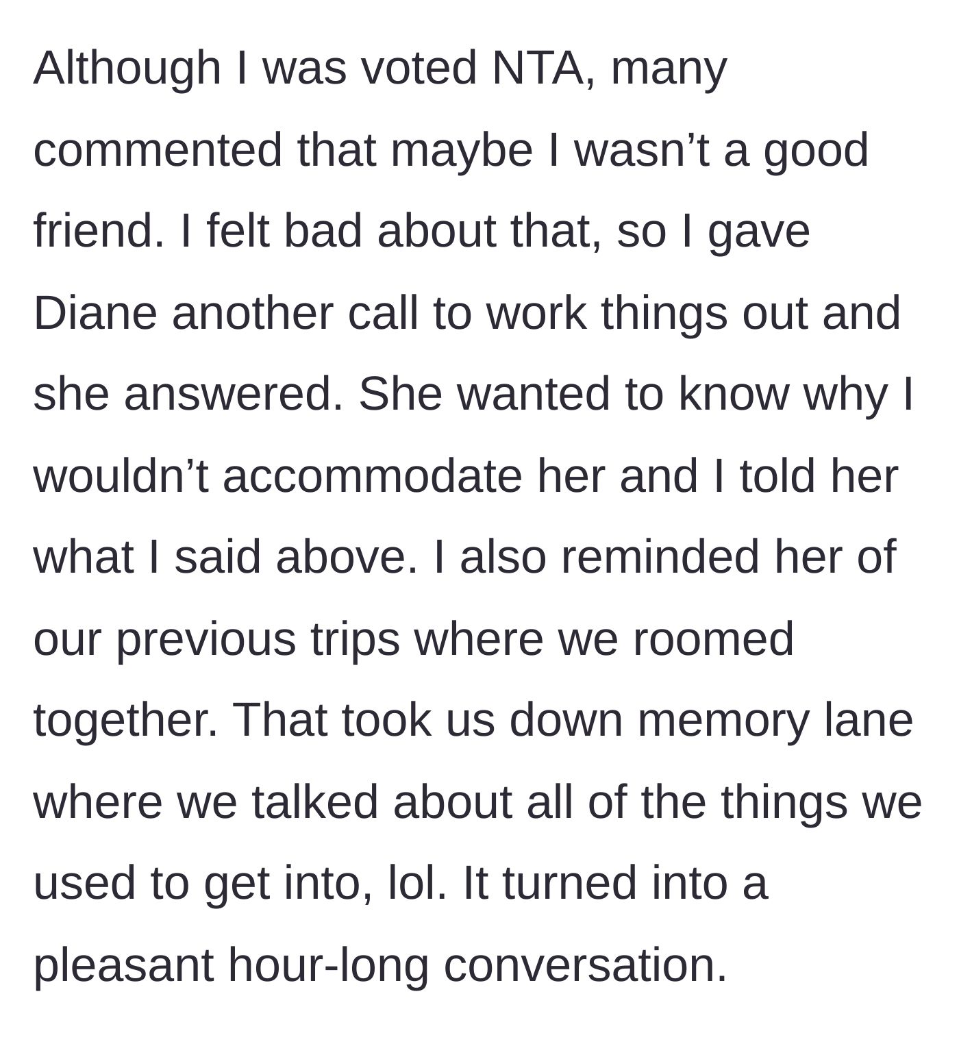 Story part 3 - The author calls Diane to clear the air, resulting in a surprisingly pleasant hour-long trip down memory lane.