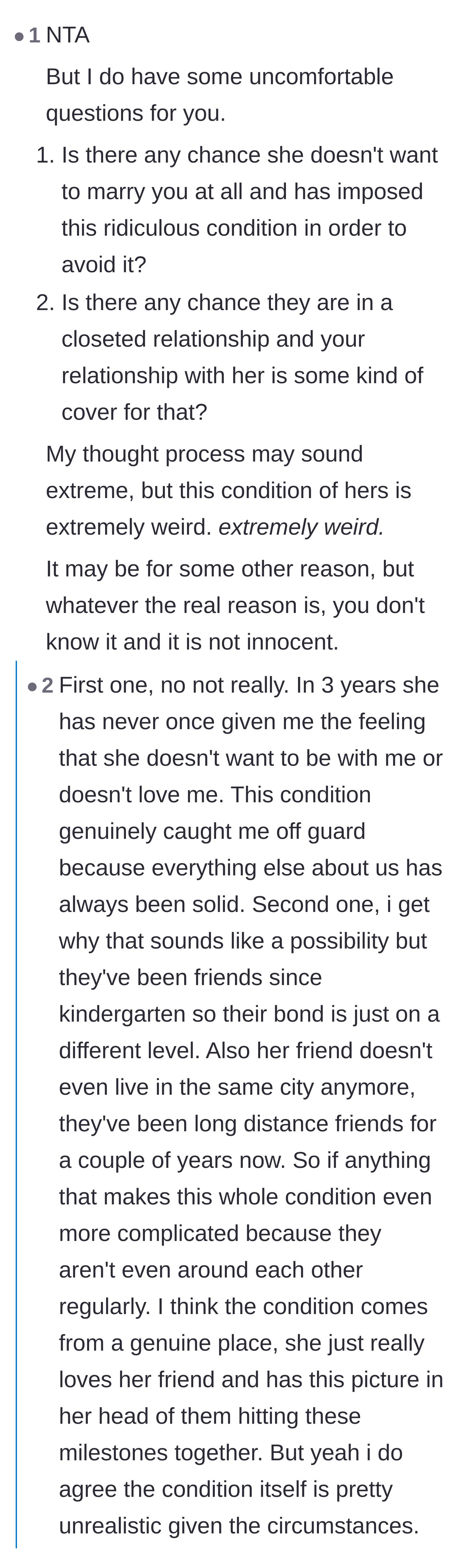Comment thread 3 - Commenters asking uncomfortable questions about the true nature of the friendship, leading the boyfriend to realize she is stuck in a childhood fantasy.