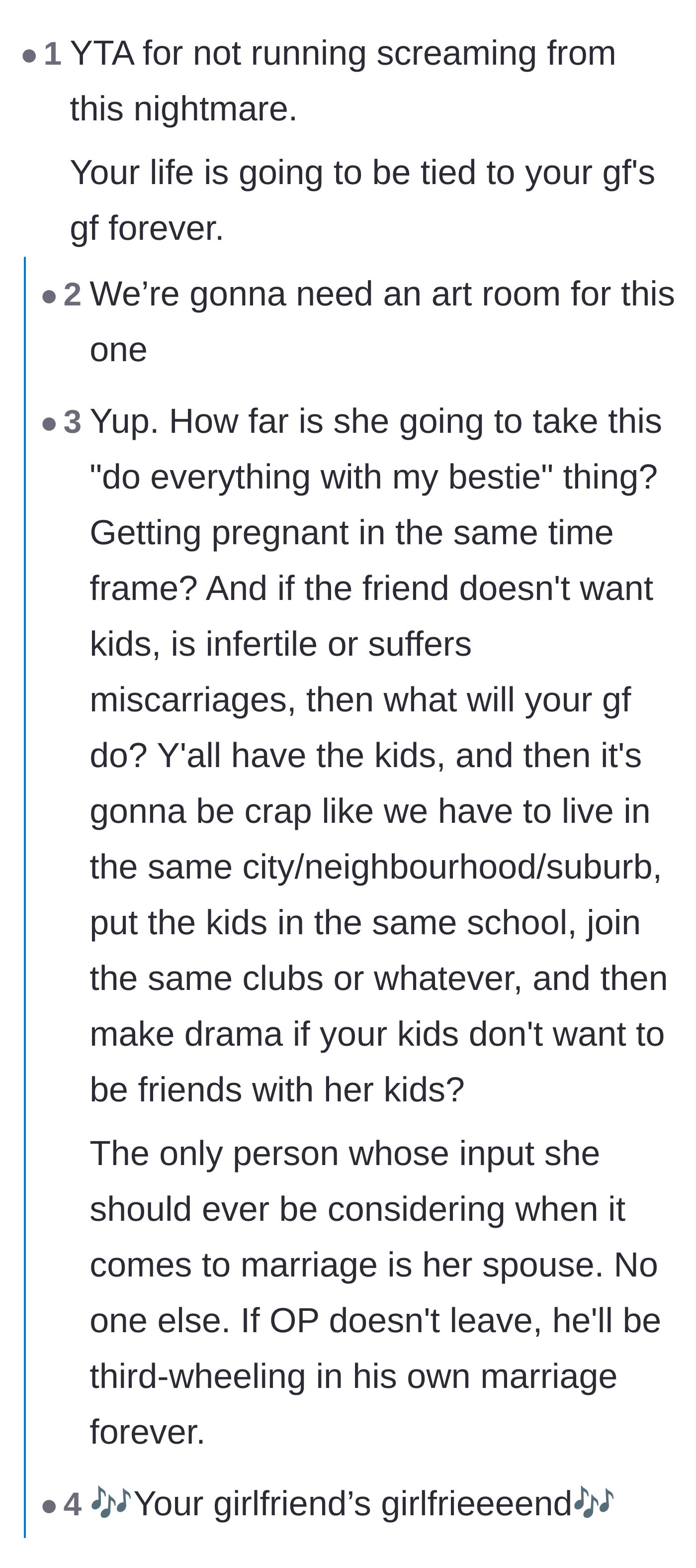 Comment thread 4 - A blunt warning that if the boyfriend stays, he will spend his entire life third-wheeling in his own marriage.
