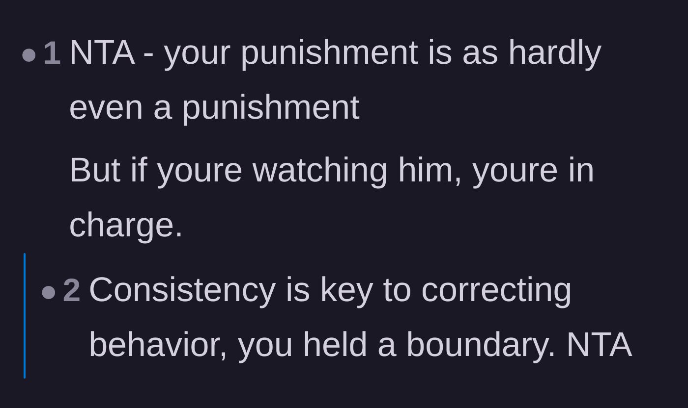 Comment thread 2 - Agreement that the host's punishment was actually quite lenient and that maintaining consistency is the most important factor.