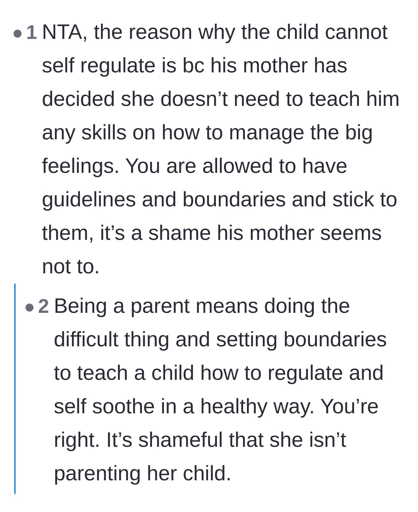 Comment thread 6 - Observations on how failing to teach a child emotional regulation is a severe disservice to their future.