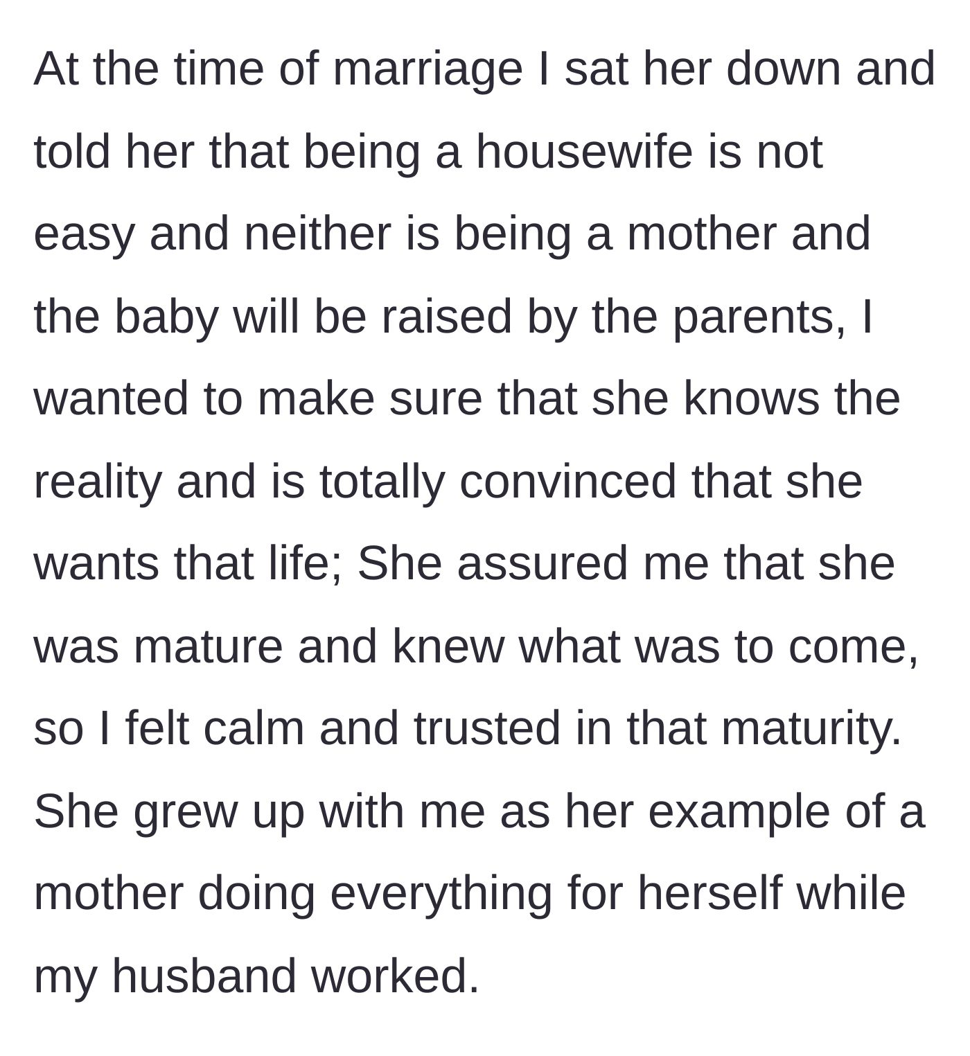 Story part 3 - A mother having a serious sit-down conversation with her daughter before marriage about the harsh realities of raising children.
