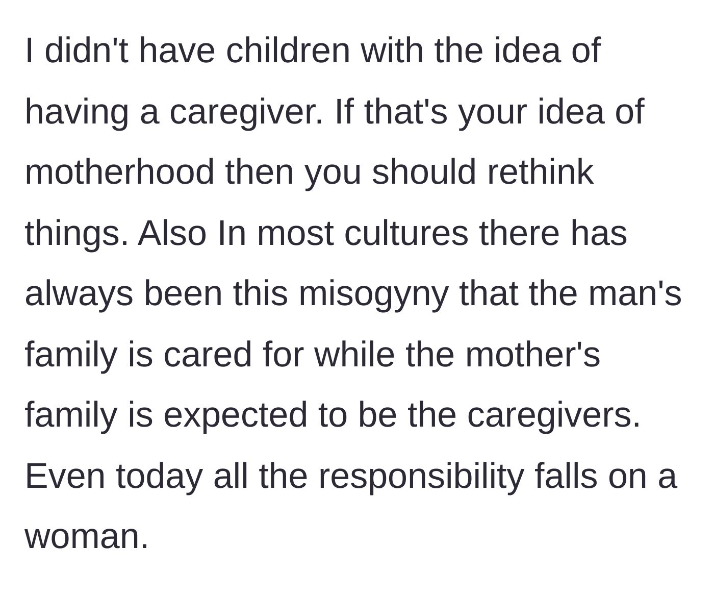 Story part 9 - An observation about the misogynistic expectation that maternal grandmothers must always provide free care while the husband's family is served.
