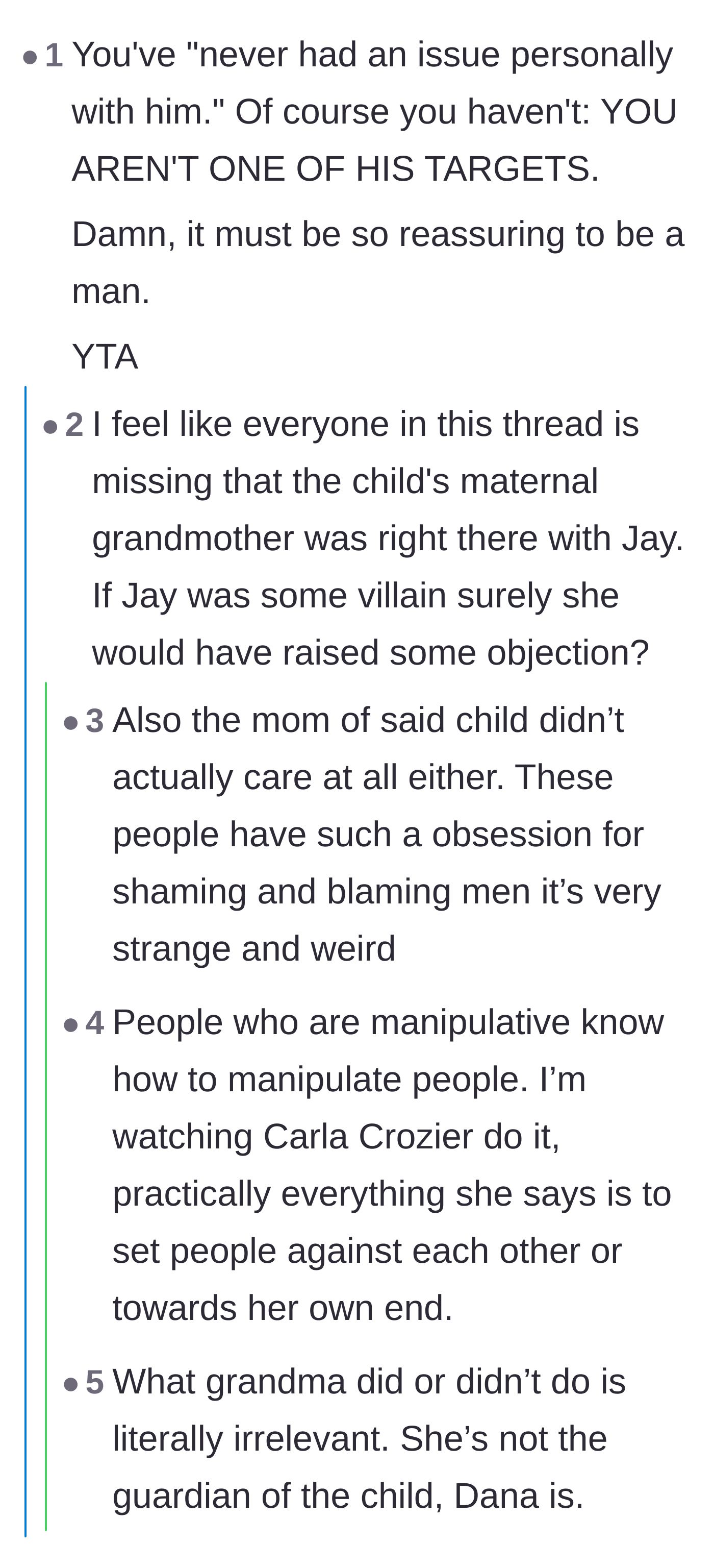 Comment thread 4 - Intense debate over male privilege, sexism, and the double standards applied to single fathers.