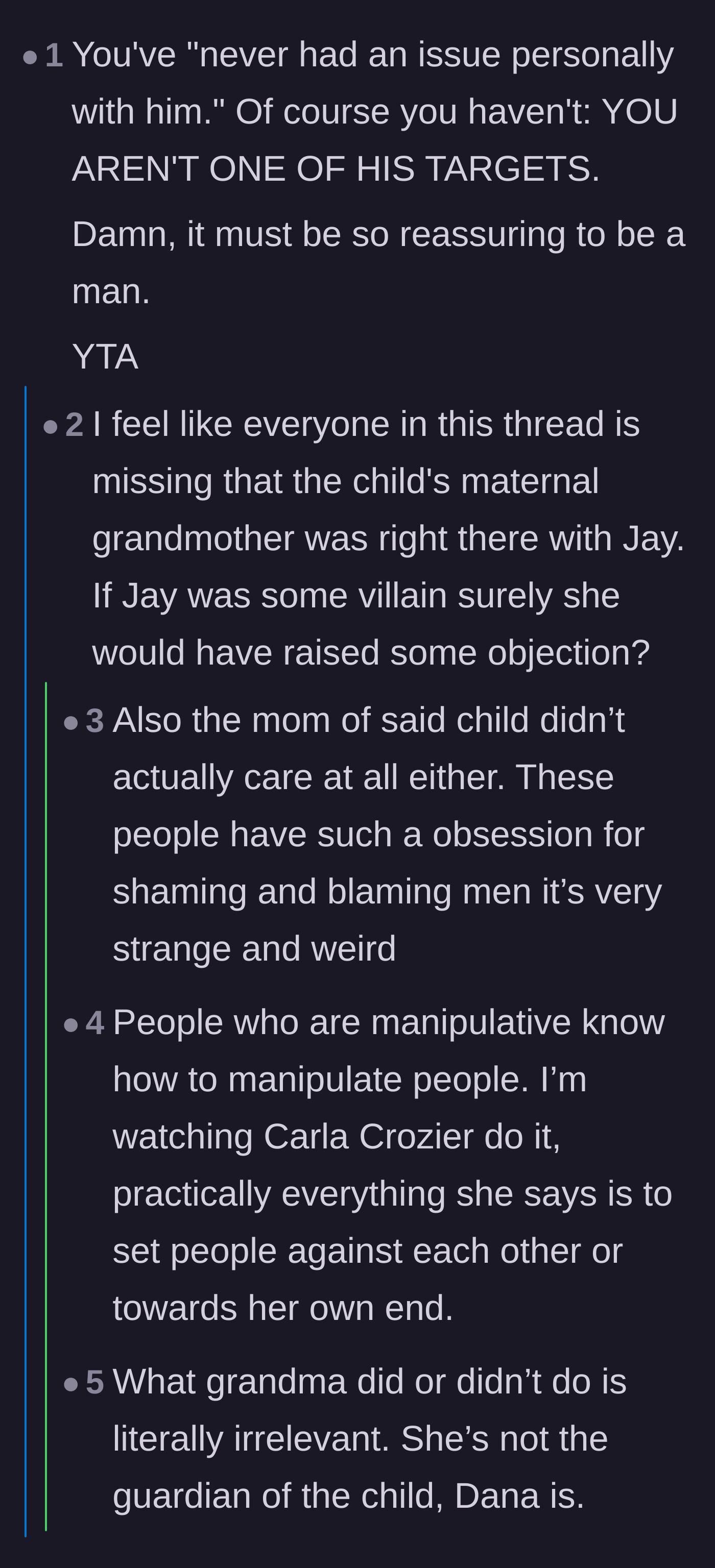 Comment thread 4 - Intense debate over male privilege, sexism, and the double standards applied to single fathers.