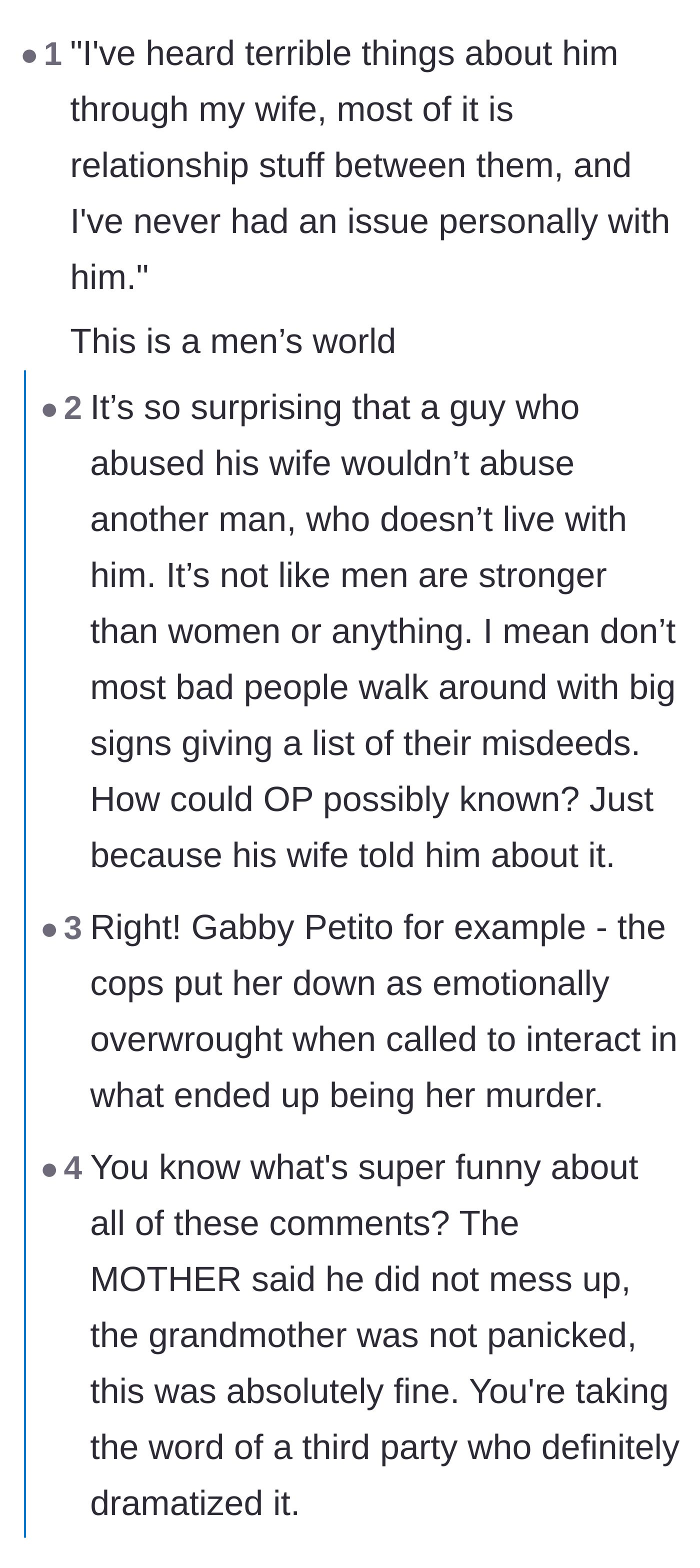 Comment thread 5 - Commenters arguing about whether vague rumors of bad relationship behavior automatically equal physical danger to a child.