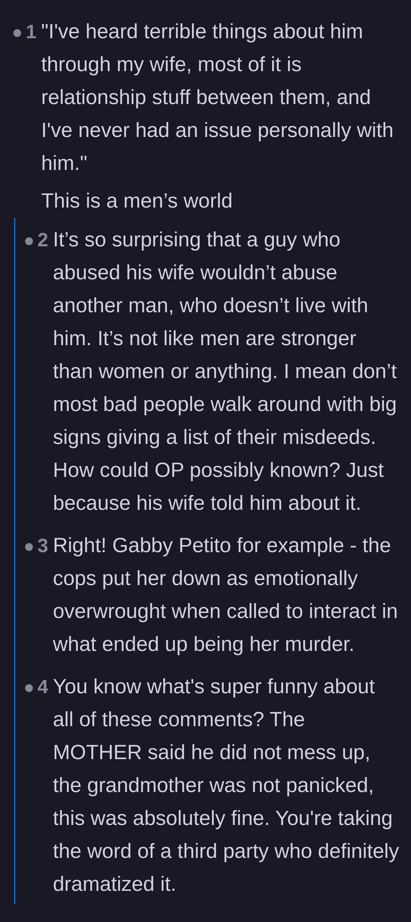 Comment thread 5 - Commenters arguing about whether vague rumors of bad relationship behavior automatically equal physical danger to a child.