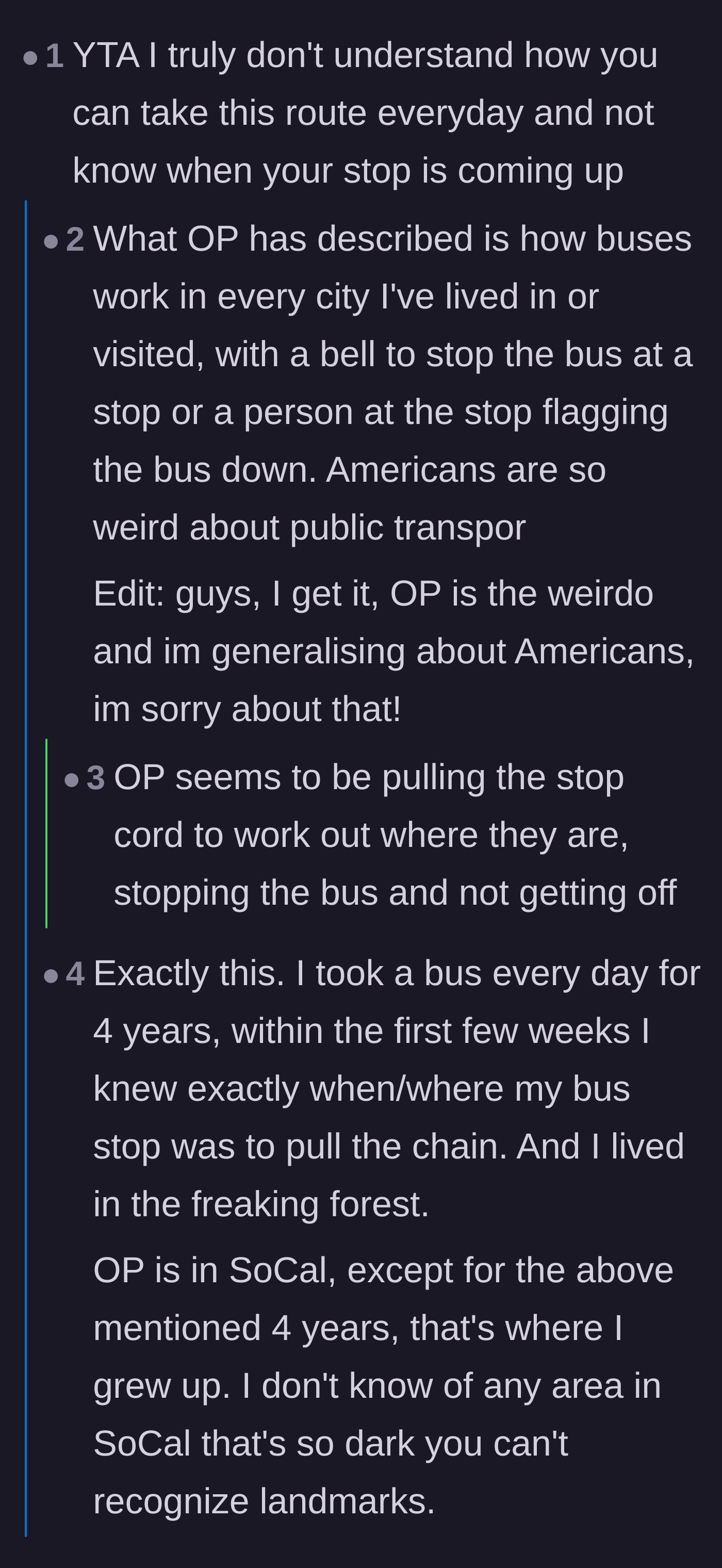 Comment thread 2 - A discussion on how request stops are the global standard and identifying landmarks in Southern California.