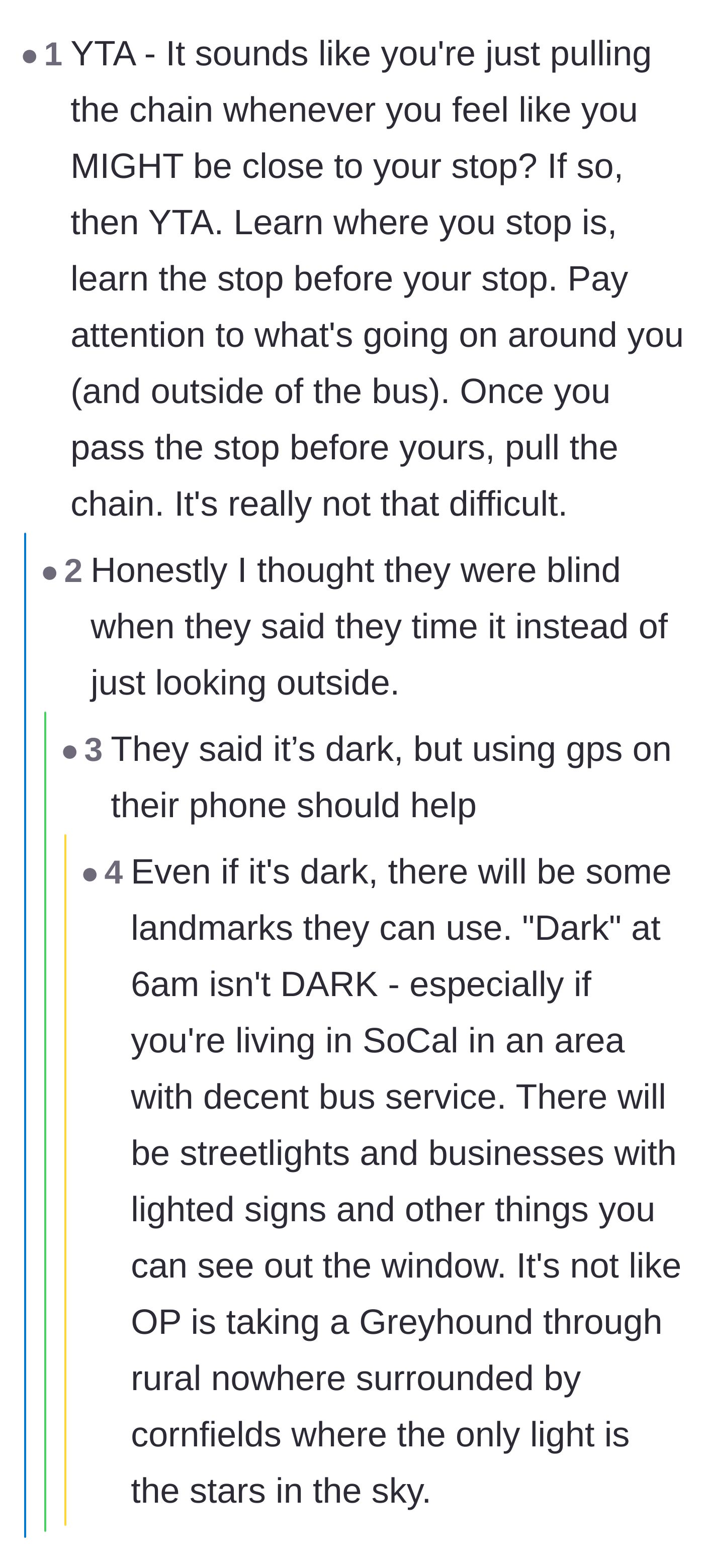 Comment thread 4 - Readers calling out the main character's main character syndrome for stopping the bus in early morning hours.