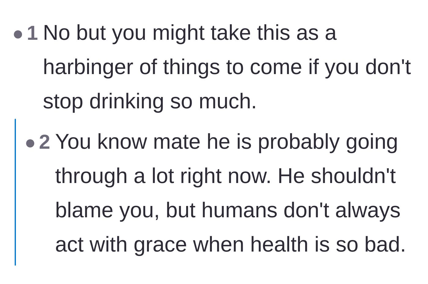 Comment thread 2 - Advice on how the main character should handle his friend's misplaced anger