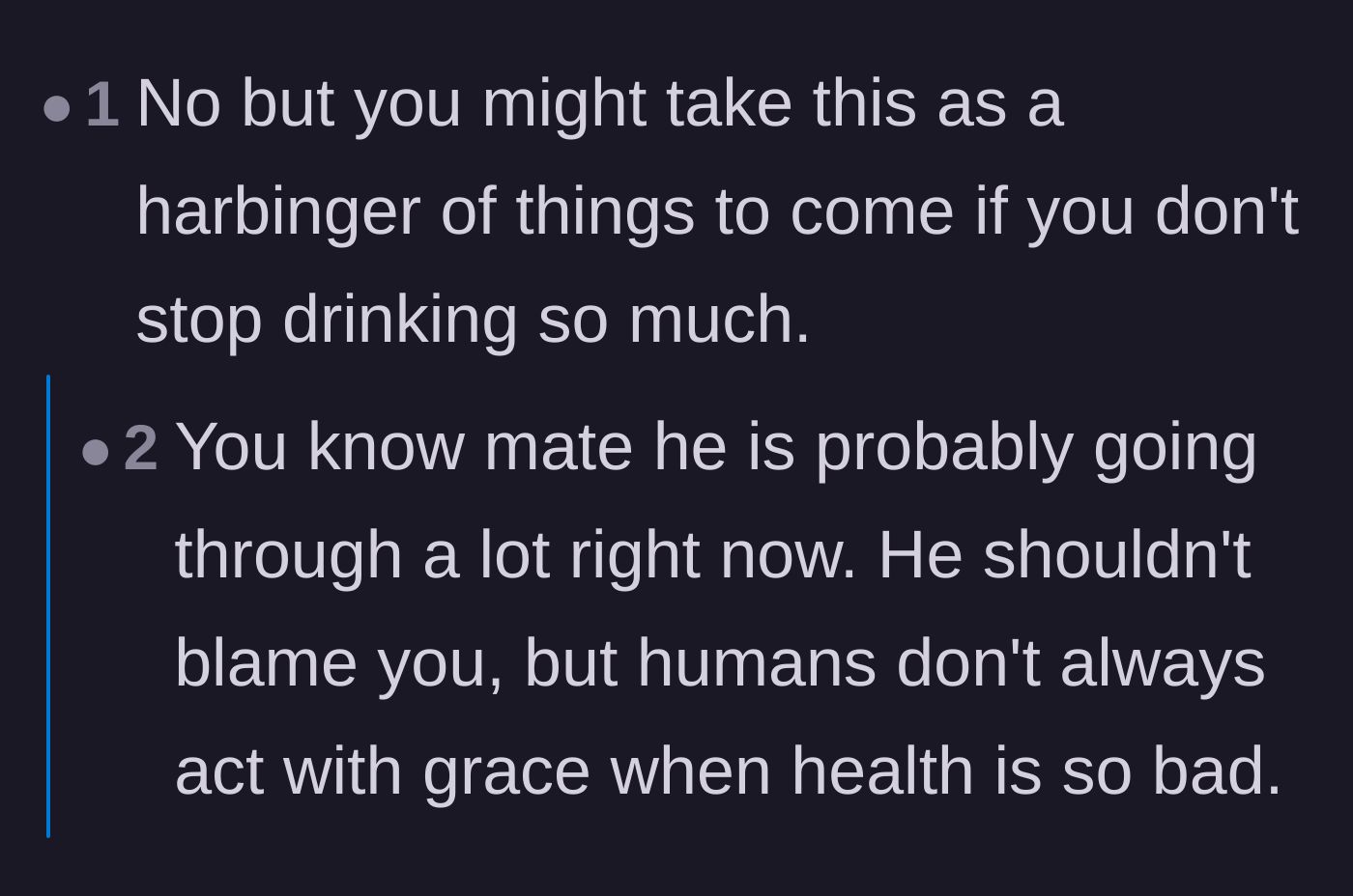 Comment thread 2 - Advice on how the main character should handle his friend's misplaced anger