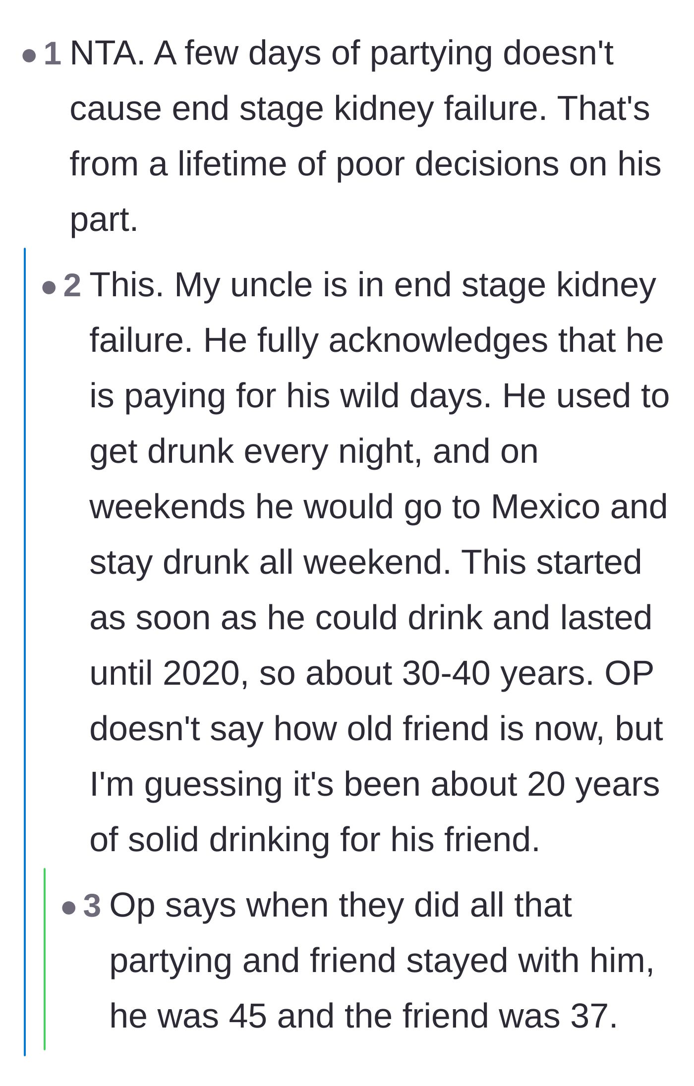 Comment thread 5 - A reader sharing a personal story about a family member with kidney failure