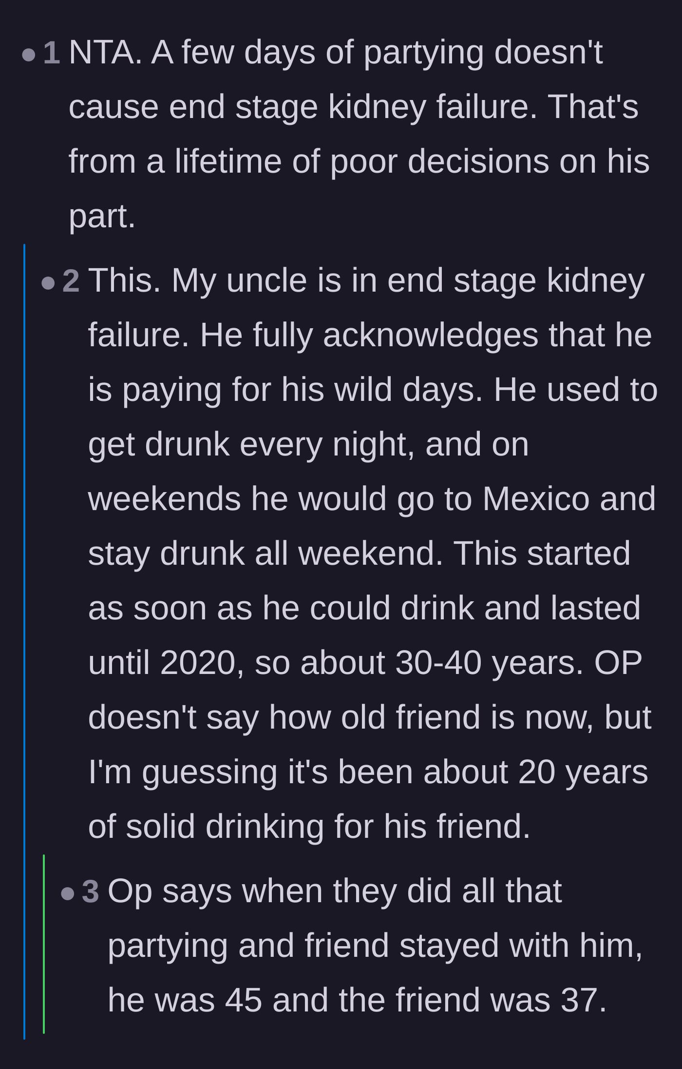 Comment thread 5 - A reader sharing a personal story about a family member with kidney failure