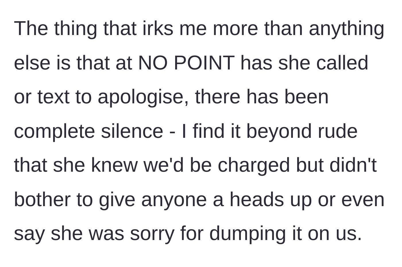 Story part 10 - The bride reflects on the cousin's total lack of apology or communication.