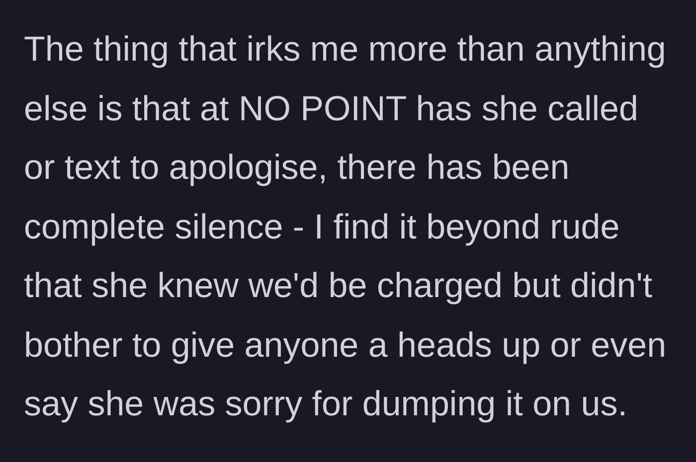 Story part 10 - The bride reflects on the cousin's total lack of apology or communication.