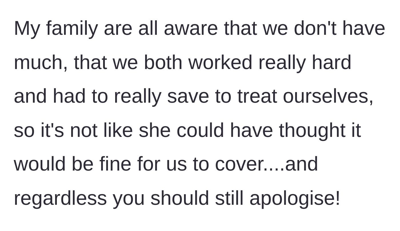 Story part 12 - The bride reiterates that the cousin knew they couldn't afford this unexpected expense.