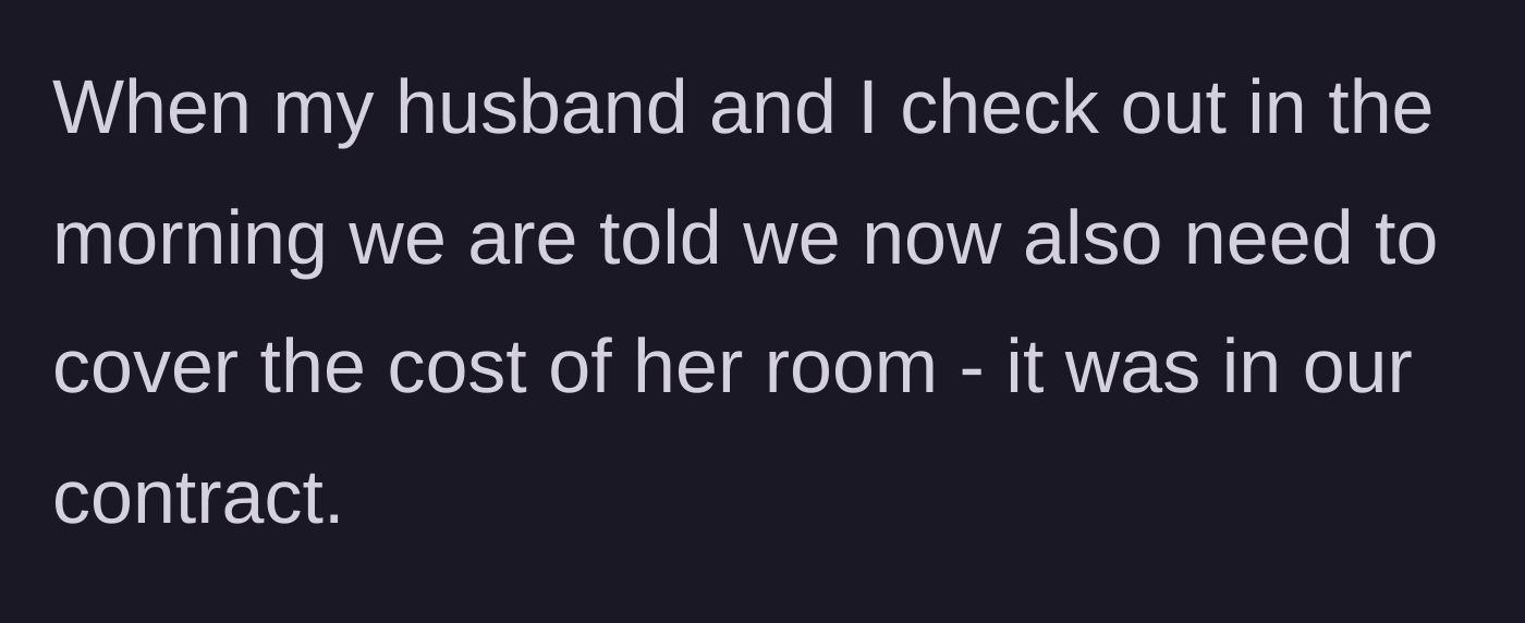 Story part 8 - The newlyweds are forced to pay the cousin's room bill at checkout.