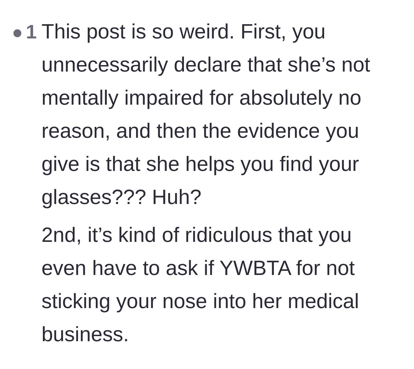 Comment thread 4 - Calling out the husband's strange 'glasses' comment and his unnecessary involvement.