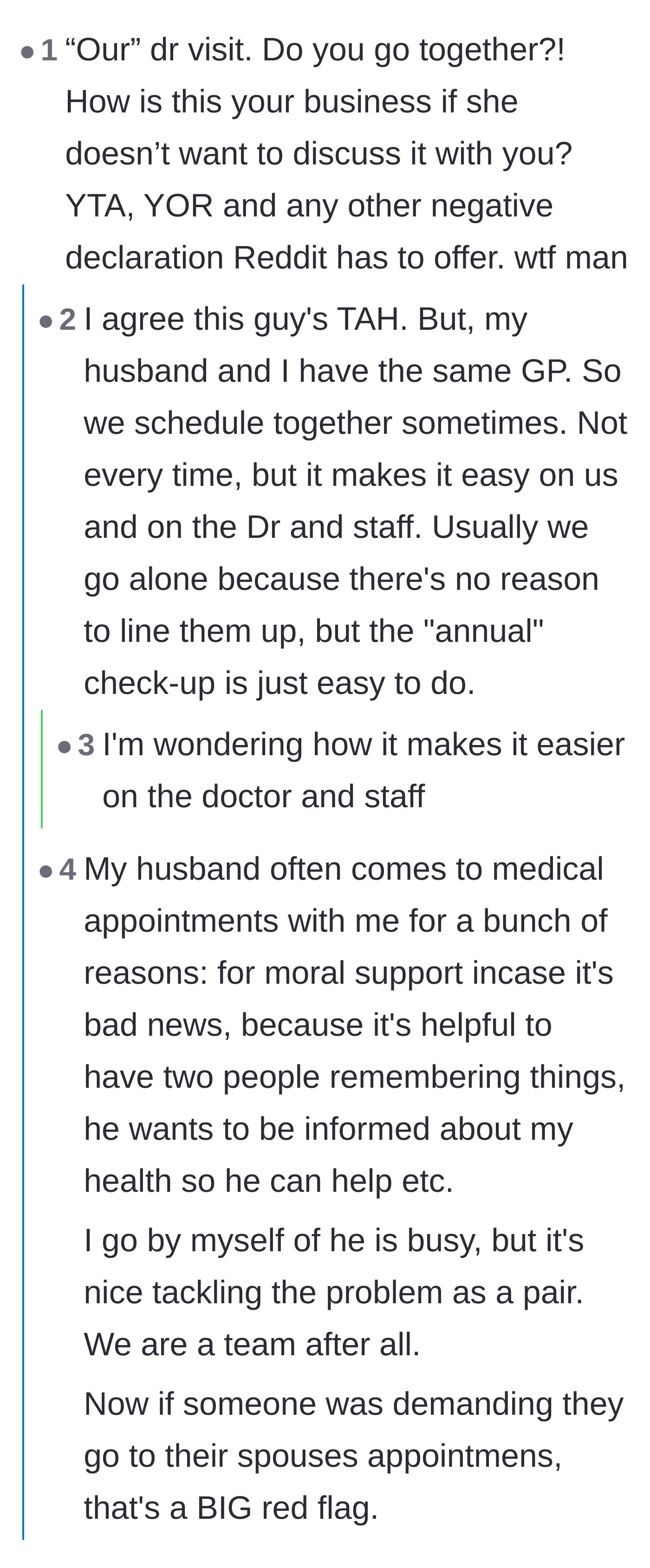 Comment thread 6 - Confusion over the couple attending joint doctor appointments.