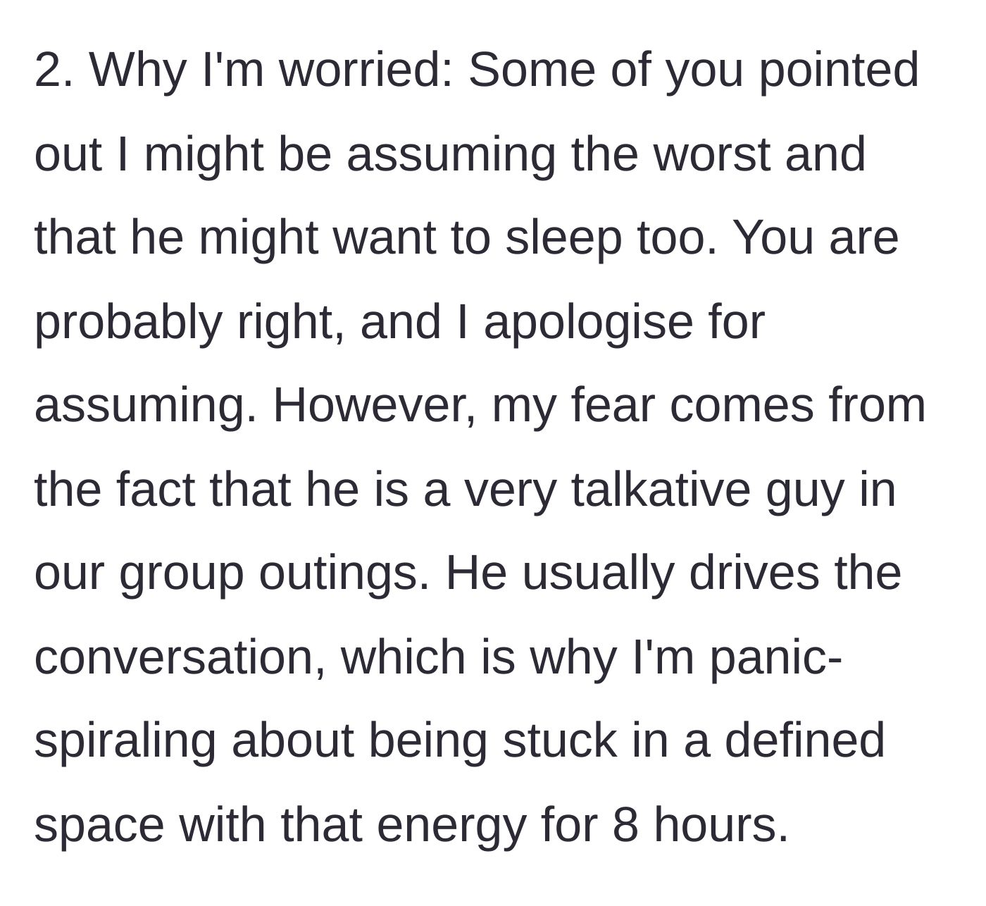 Story part 8 - A final edit revealing that the acquaintance is known to be a very talkative person, causing the main character to panic-spiral.