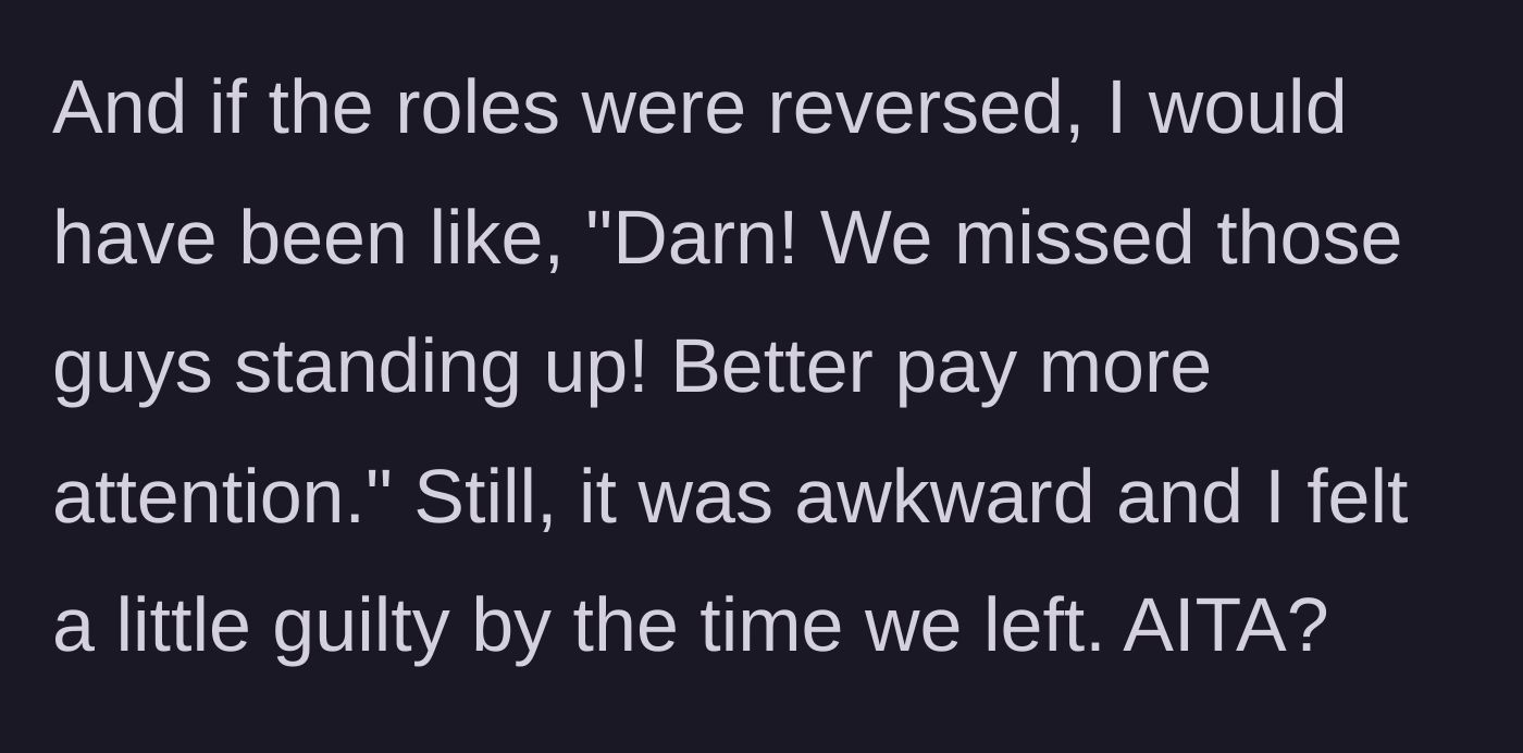 Story part 6 - The narrator reflects on the awkwardness, insisting his logic of first come, first serve was correct.