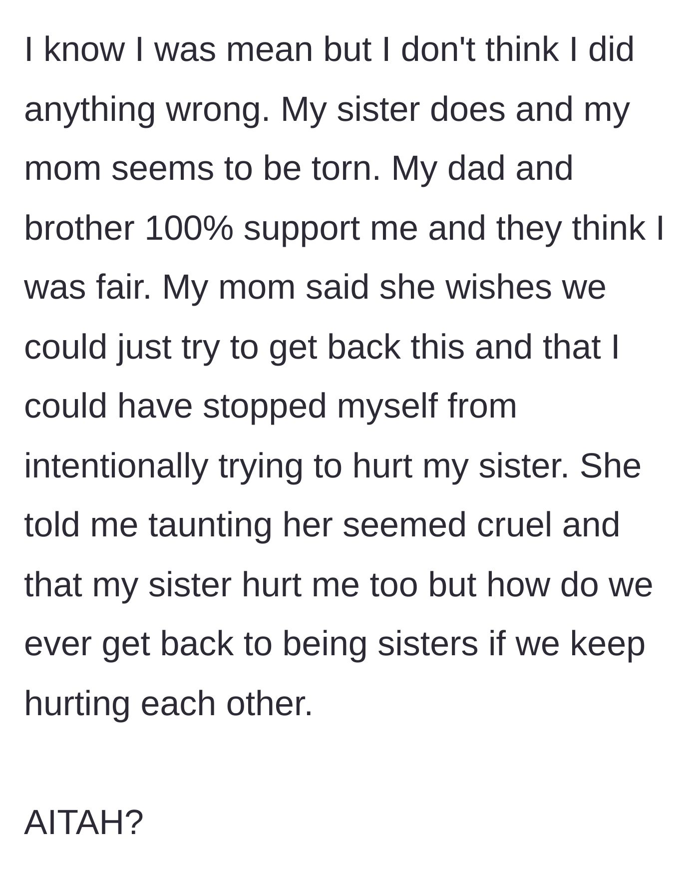 Story part 5 - The family is divided, with the dad and brother supporting the author, while the mom pleads for reconciliation and peace.