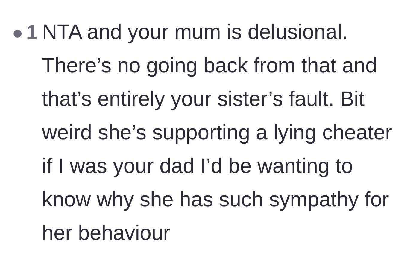 Comment thread 4 - Calling out the mother's delusional expectation that the sisters can go back to normal.