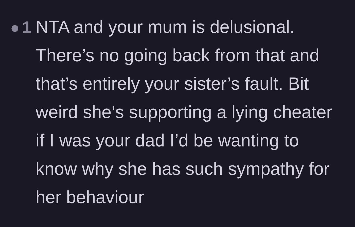 Comment thread 4 - Calling out the mother's delusional expectation that the sisters can go back to normal.