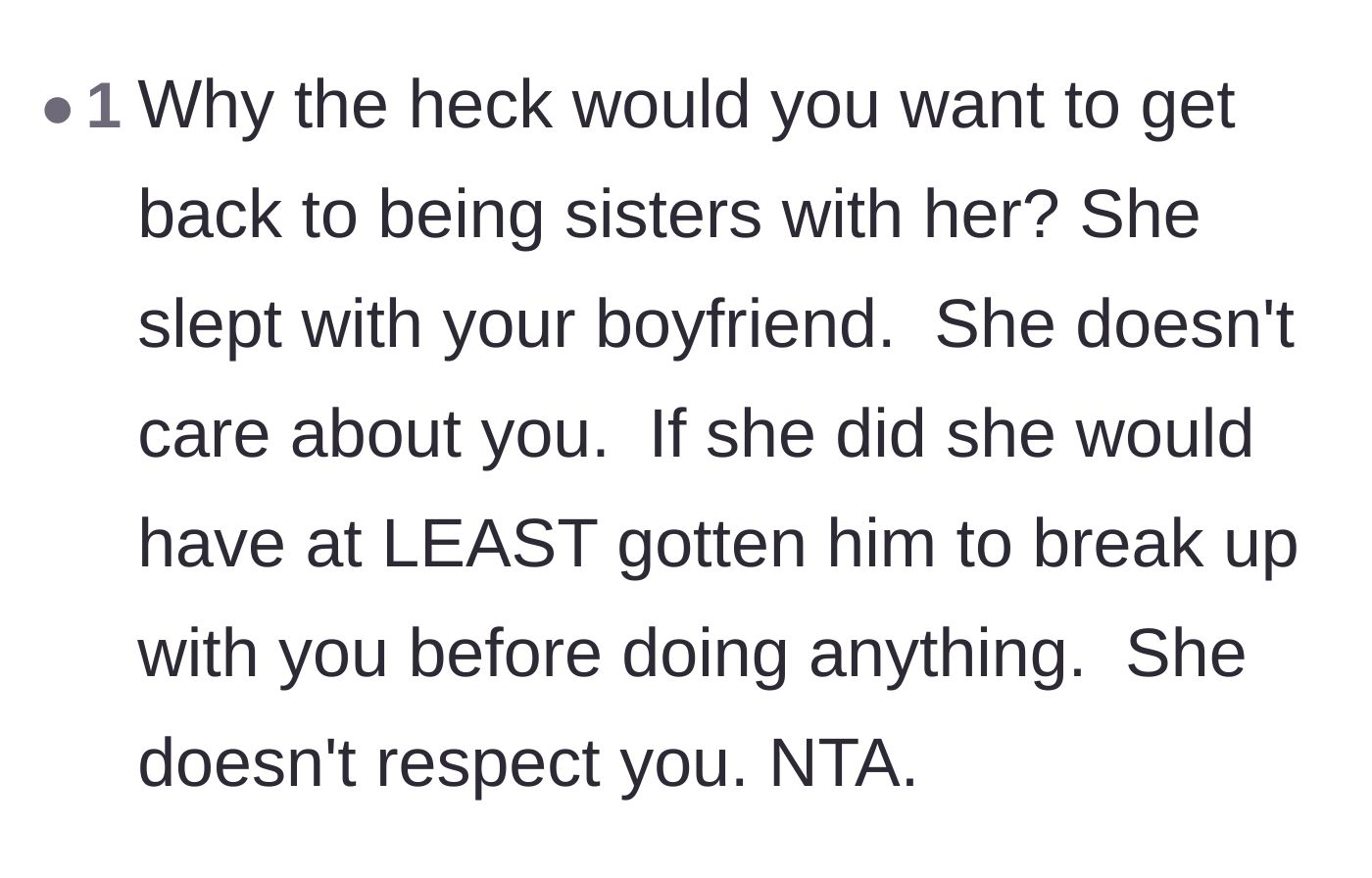Comment thread 5 - Pointing out the agonizing truth that the sister's actions showed a complete lack of love and respect.