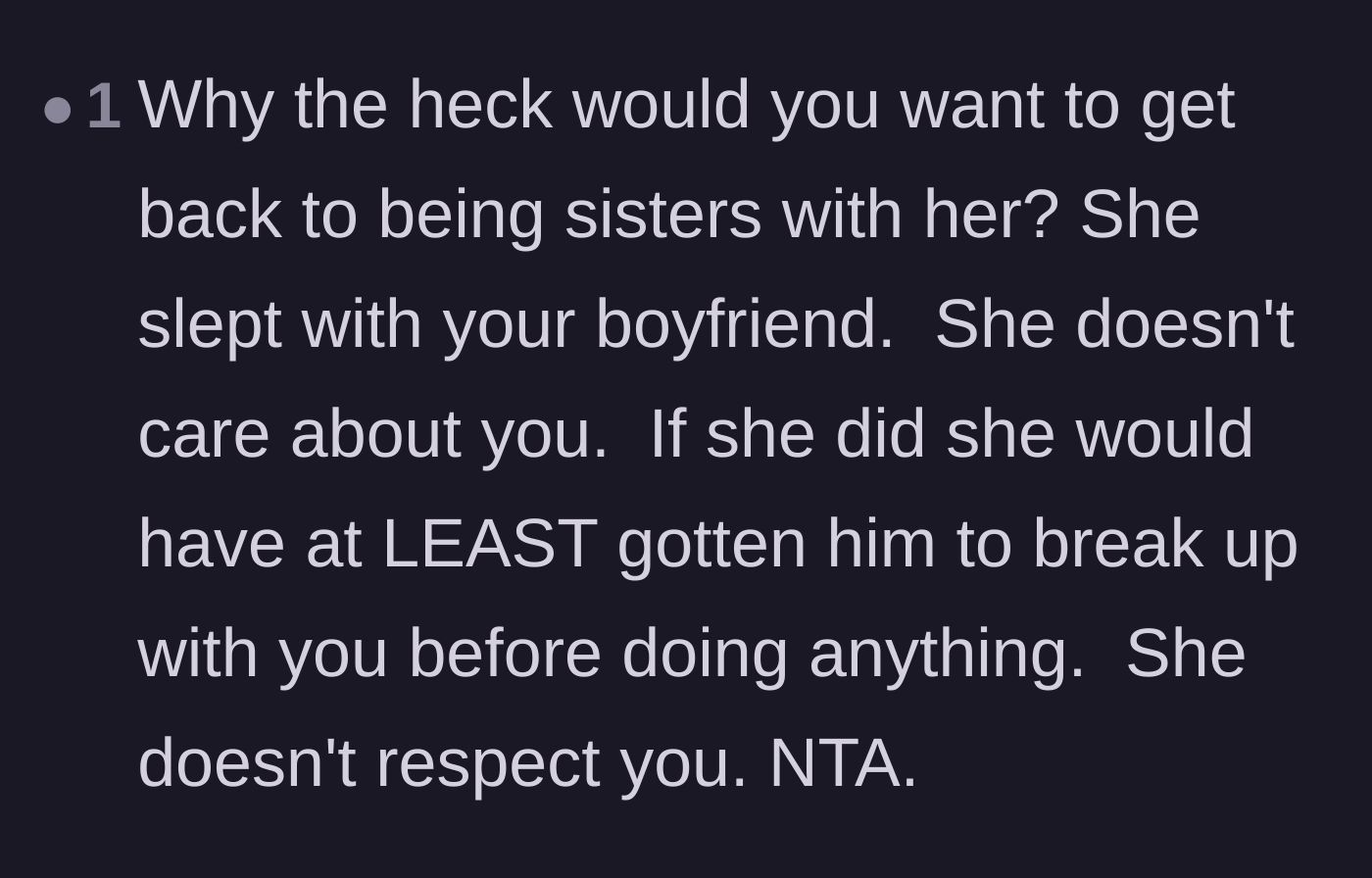 Comment thread 5 - Pointing out the agonizing truth that the sister's actions showed a complete lack of love and respect.