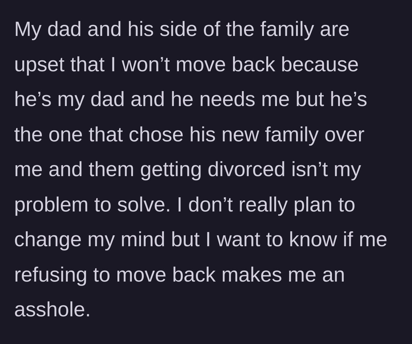 Story part 5 - The father's extended family heavily pressures the teenager to return and comfort him, but she holds firm to her boundaries.