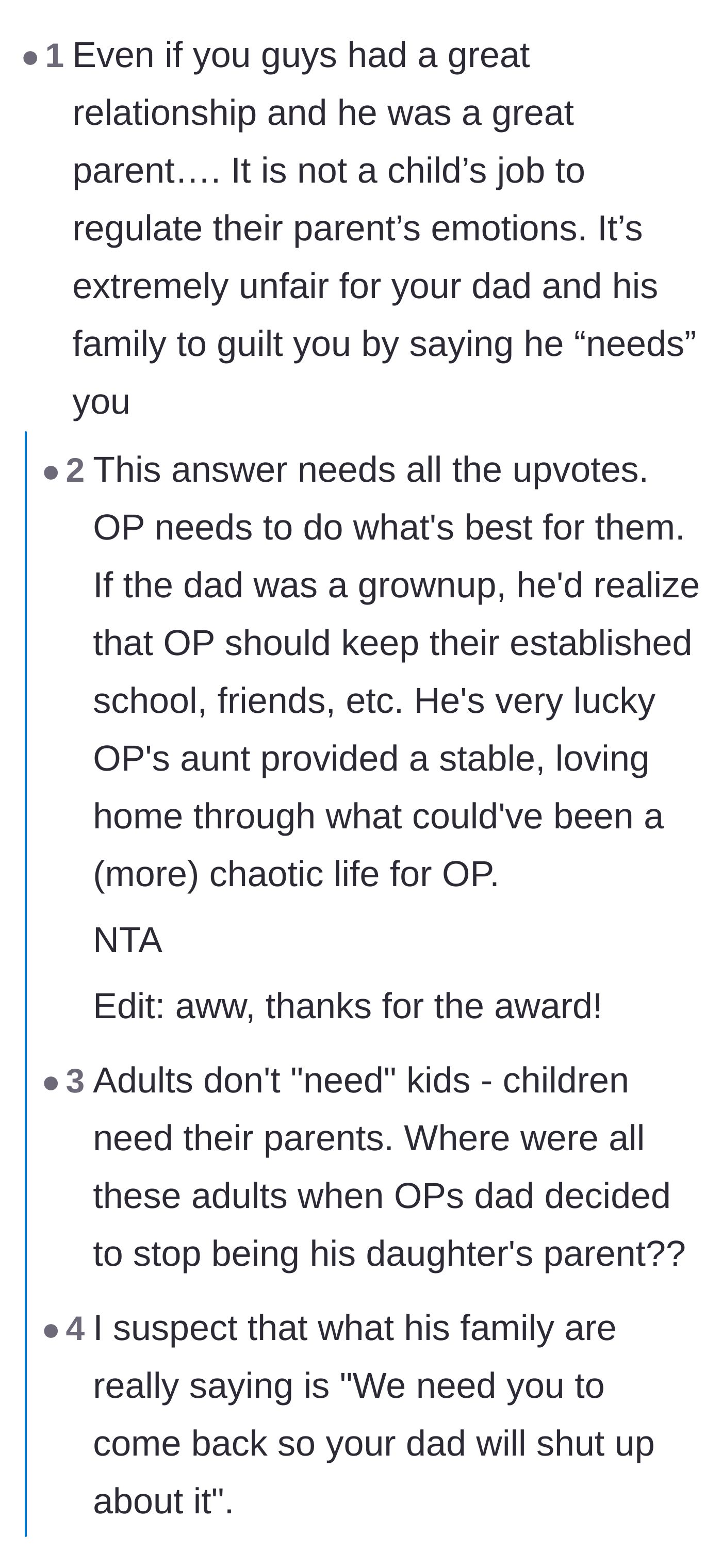 Comment thread 2 - Debating the unfairness of expecting a child to manage a grown adult's emotional regulation and loneliness.