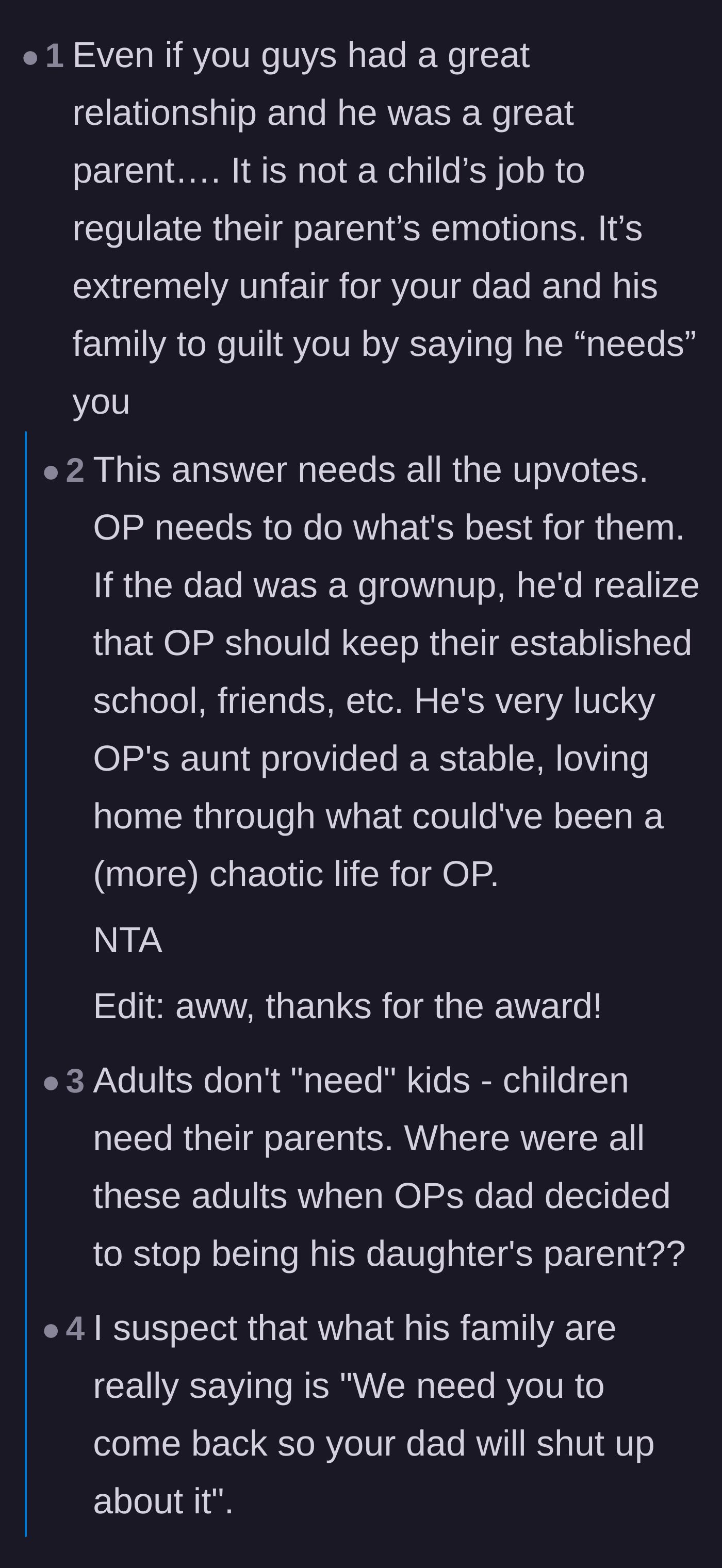 Comment thread 2 - Debating the unfairness of expecting a child to manage a grown adult's emotional regulation and loneliness.