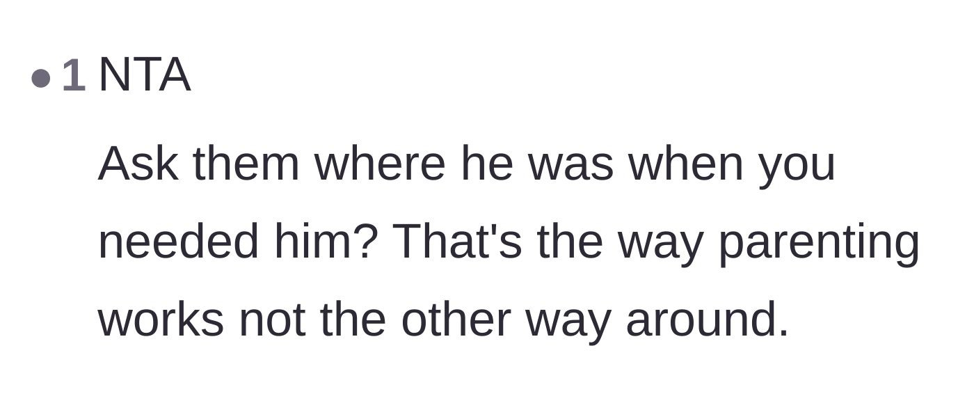 Comment thread 3 - Highlighting the hypocrisy of the father demanding support when he failed to provide it when his daughter needed him.