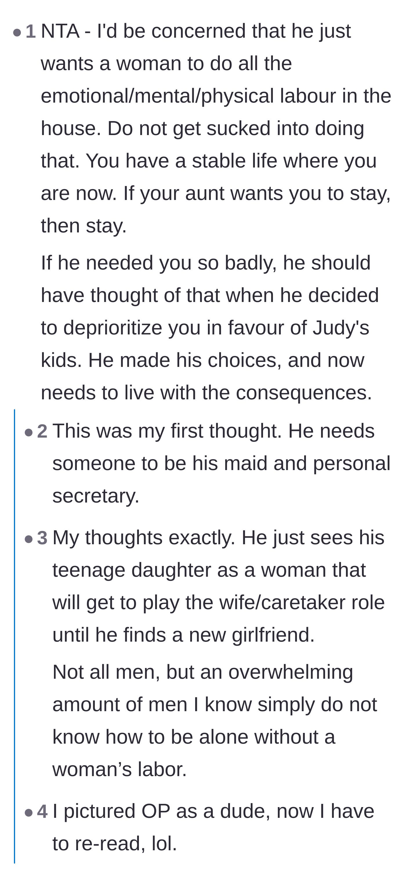 Comment thread 4 - Speculating that the single father is actually just looking for a teenage daughter to take over the domestic and emotional labor of the household.