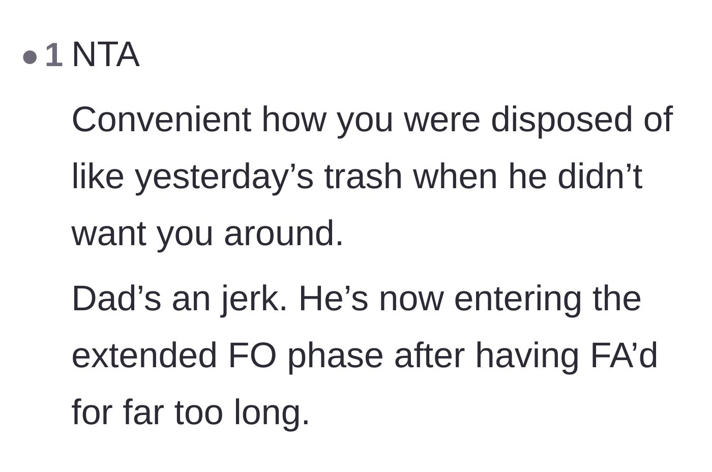 Comment thread 5 - Pointing out the inevitable consequences of treating a child as disposable and letting karma run its course.