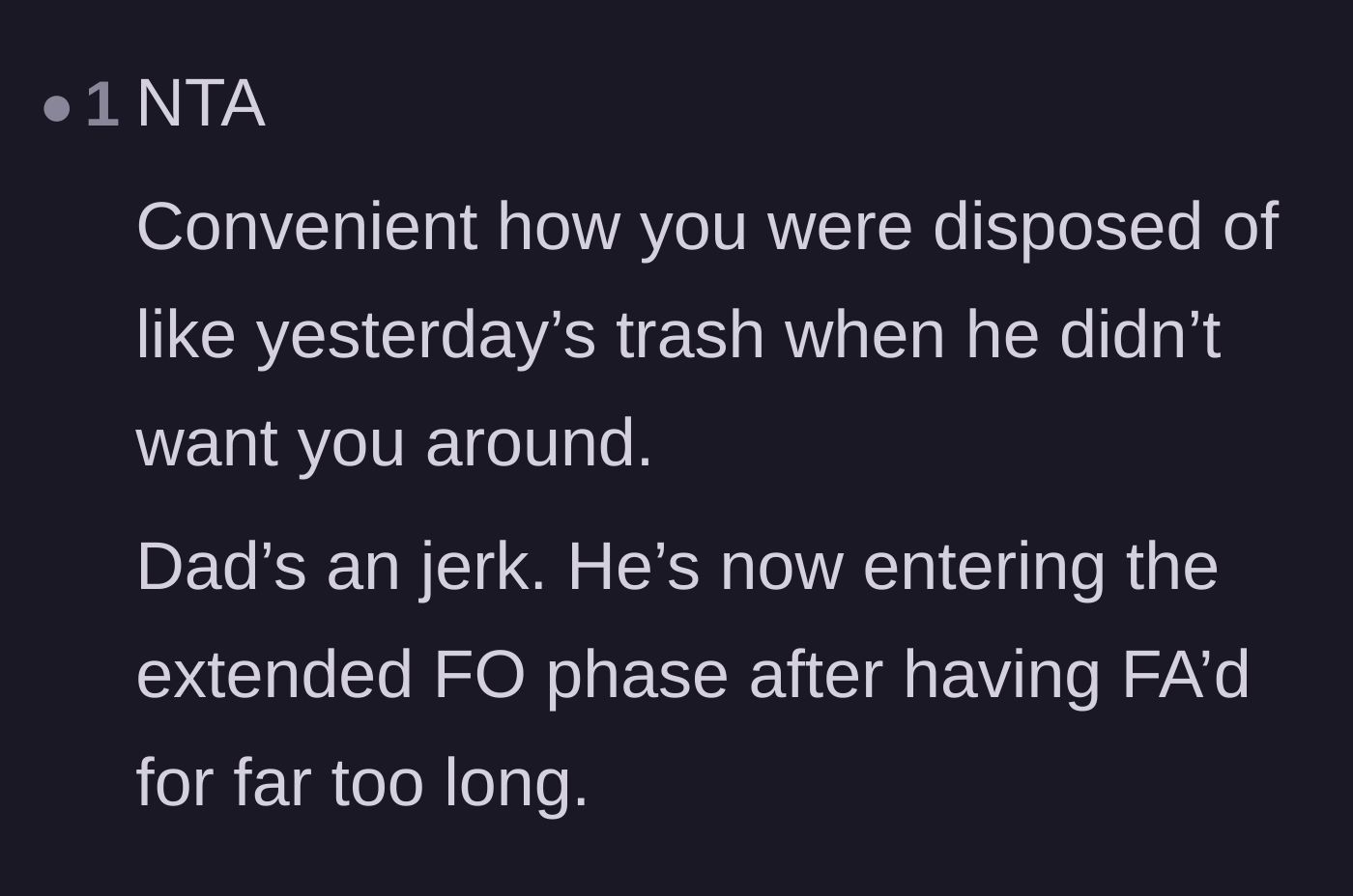 Comment thread 5 - Pointing out the inevitable consequences of treating a child as disposable and letting karma run its course.