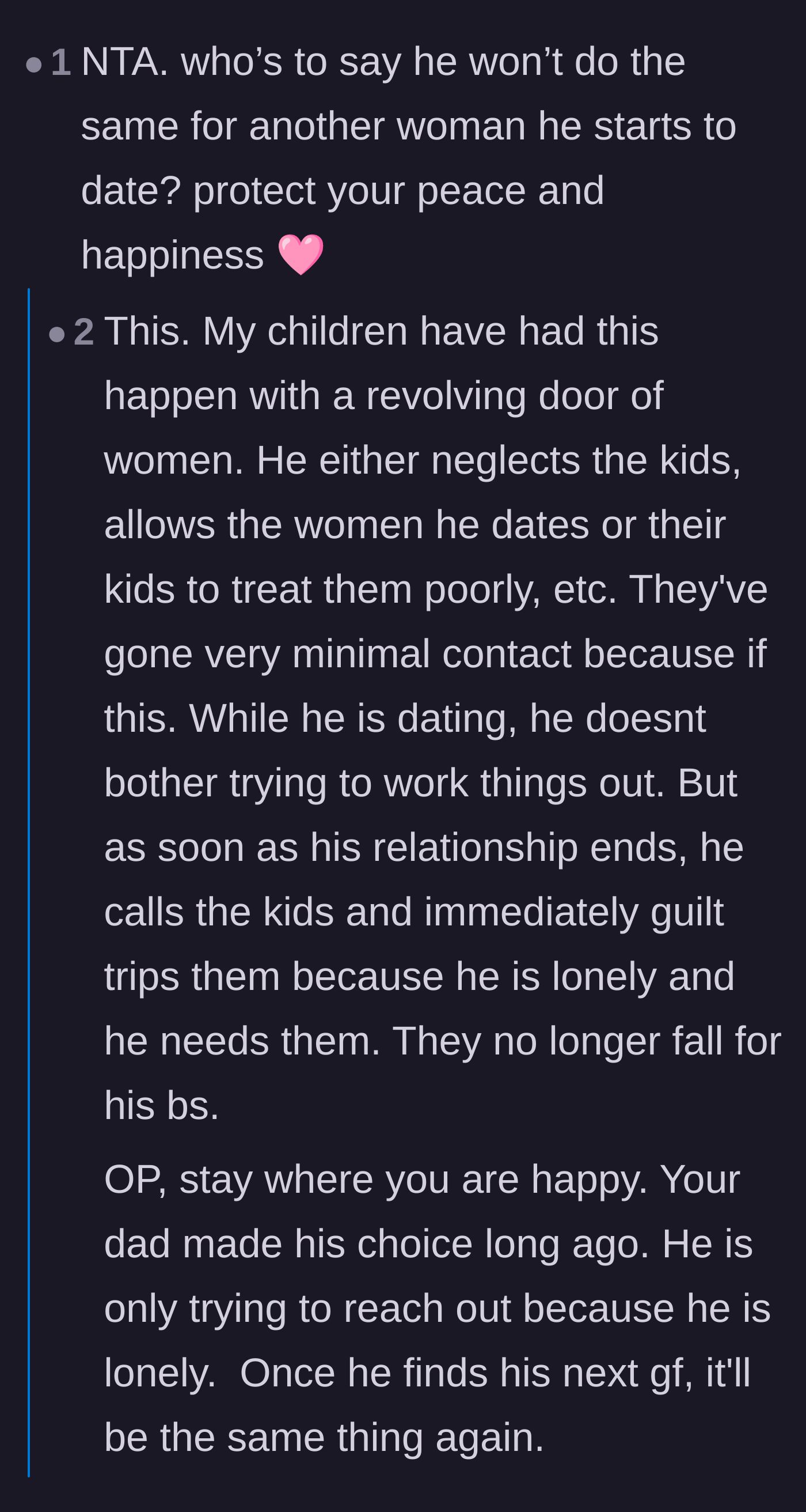 Comment thread 6 - Warning that this pattern of abandonment will likely repeat itself the moment the father enters a new romantic relationship.
