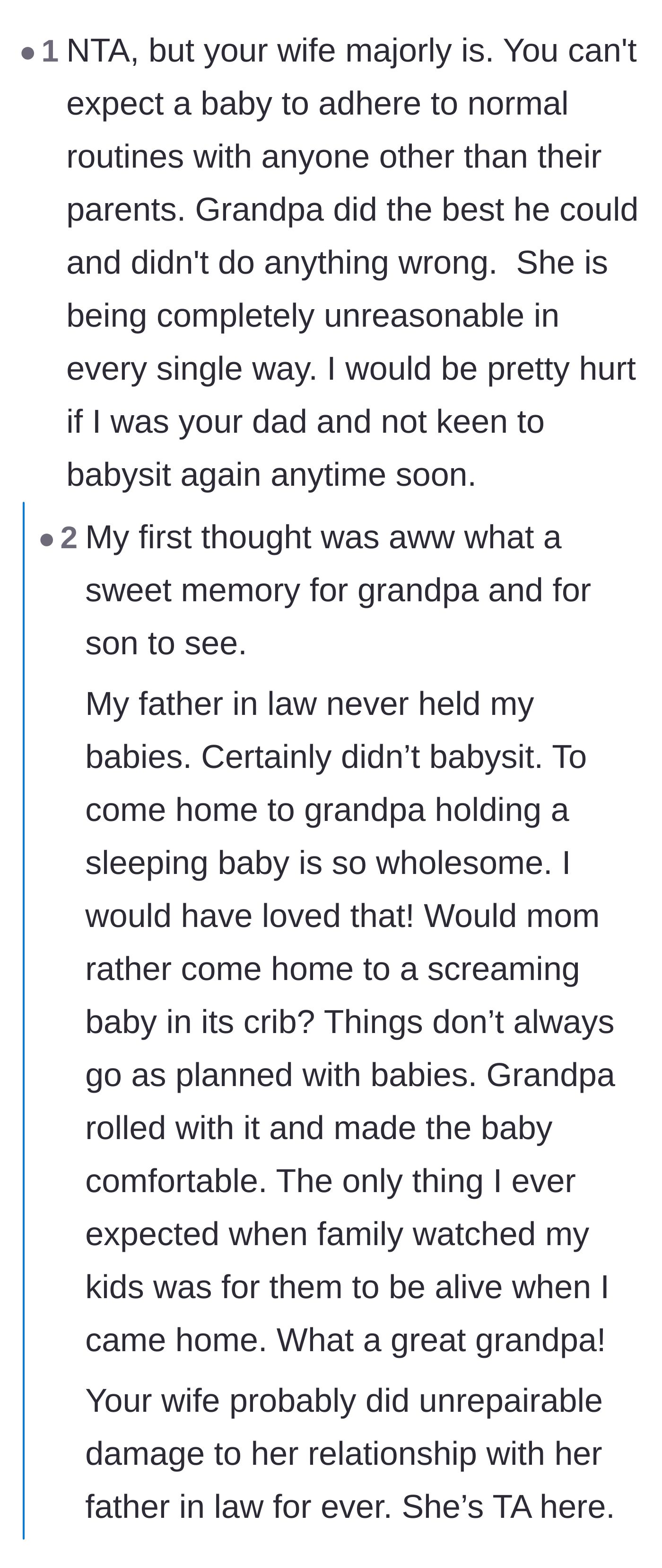 Comment thread 2 - Highlighting the wholesome moment of a grandfather holding his grandchild and calling out the wife's hostility