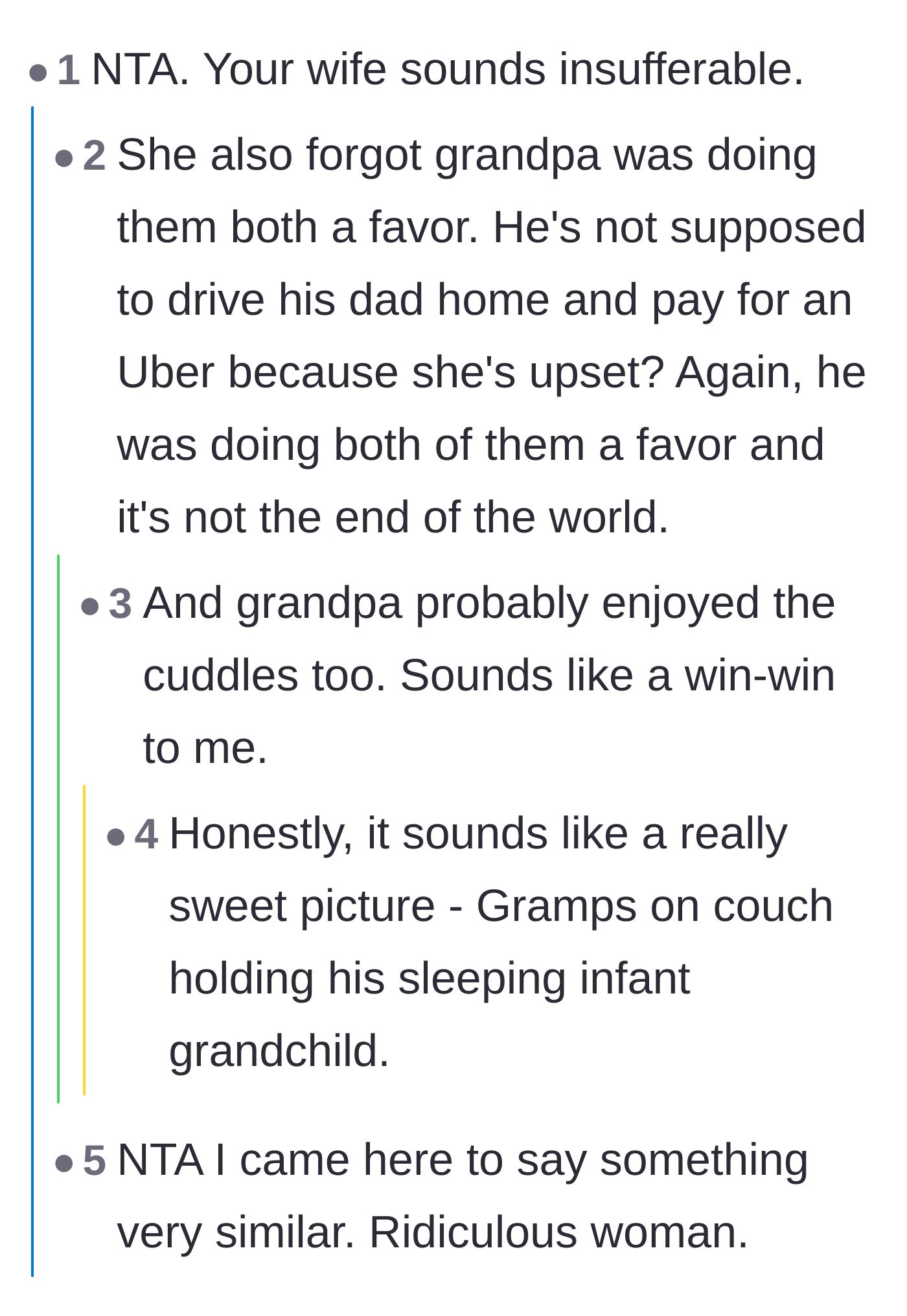 Comment thread 5 - Pointing out the wife's complete lack of gratitude for the free babysitting favor