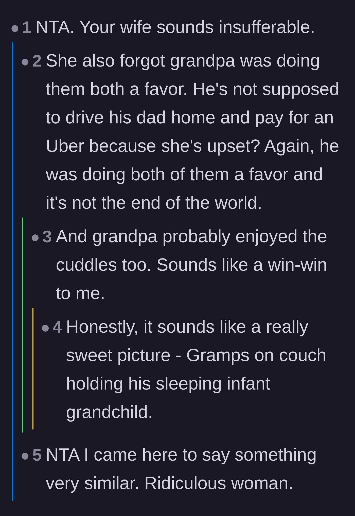 Comment thread 5 - Pointing out the wife's complete lack of gratitude for the free babysitting favor