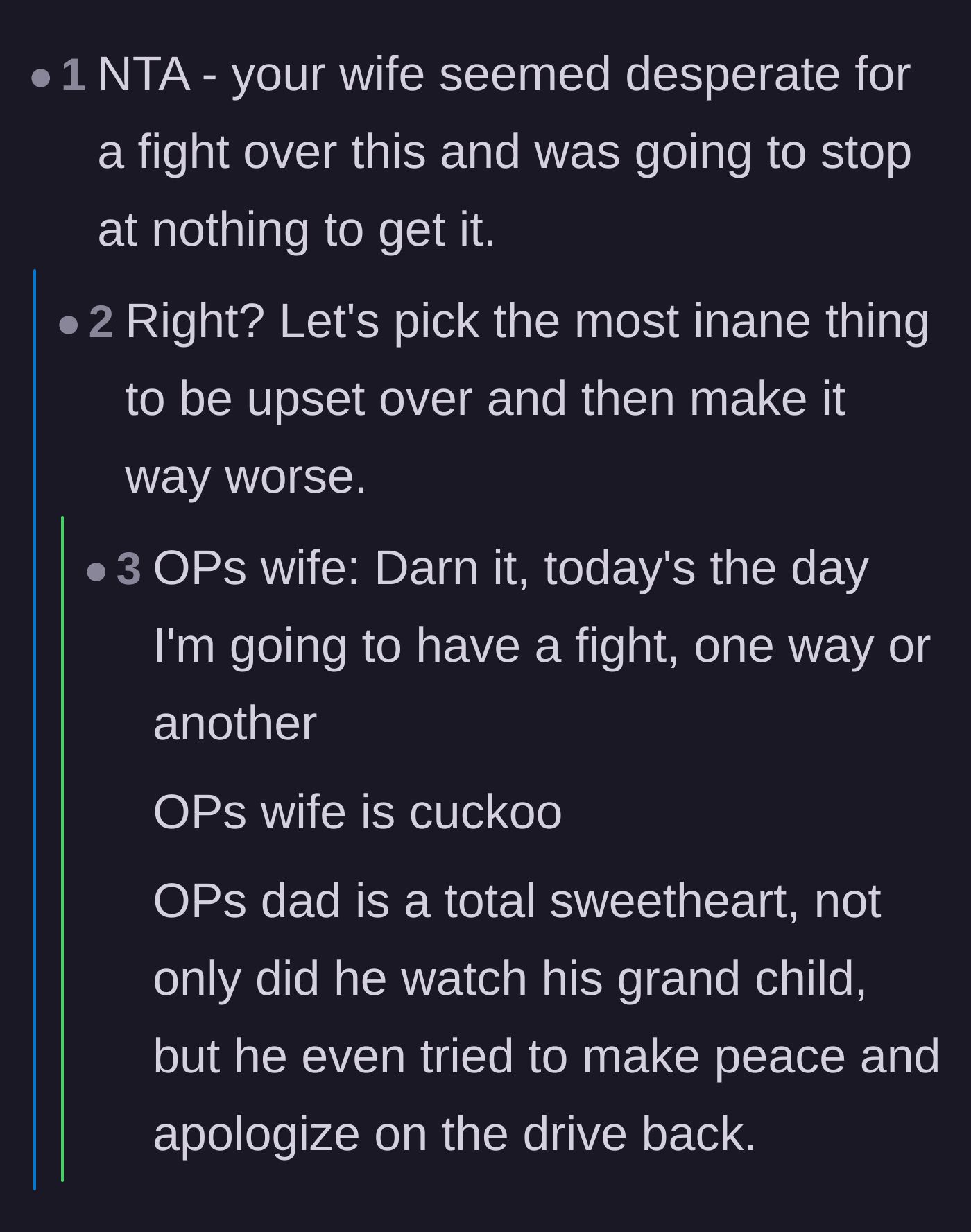 Comment thread 6 - Concluding that the wife was determined to pick a fight regardless of the actual circumstances