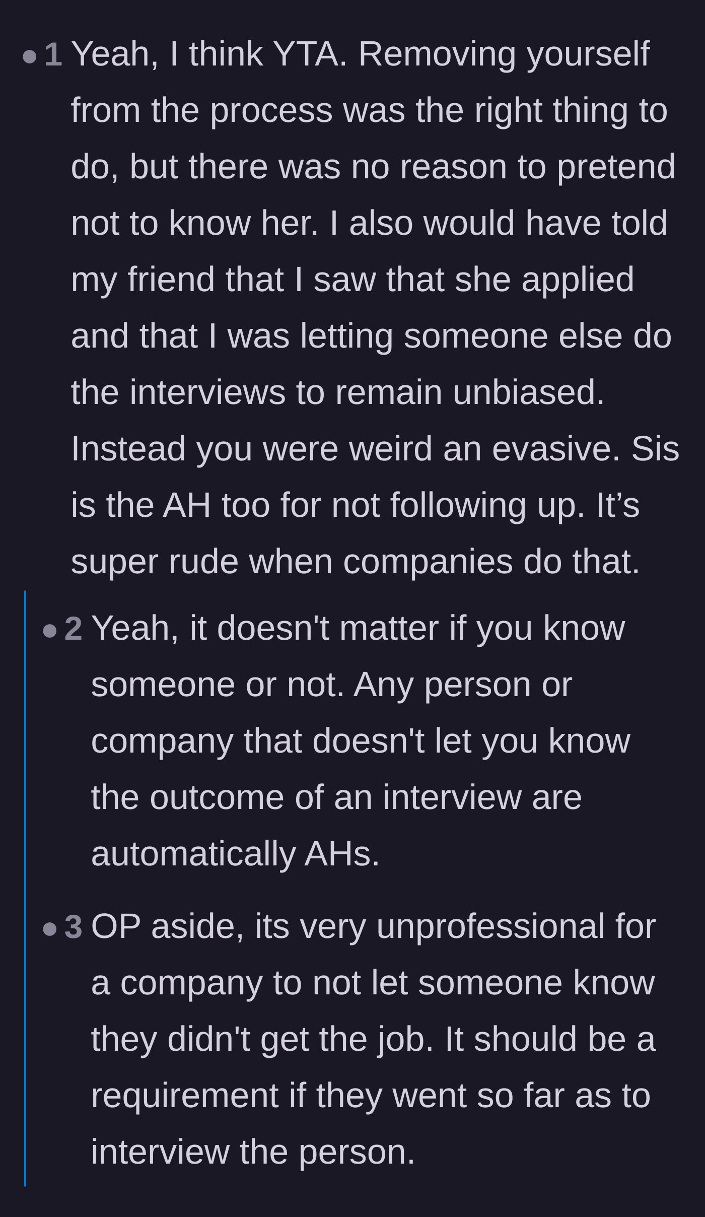 Comment thread 1 - Debate about whether standard corporate ghosting is an acceptable excuse for ignoring a friend's partner.