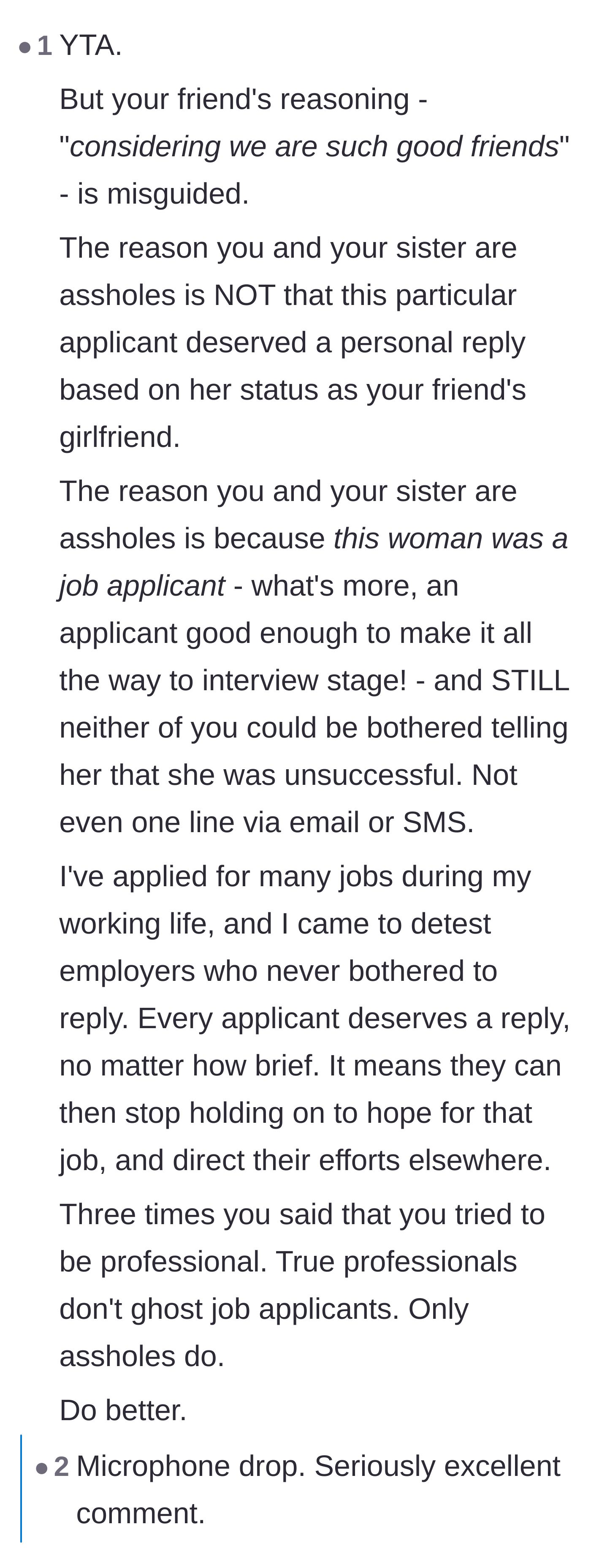 Comment thread 4 - Deep dive into how a company's systemic policy of ignoring applicants reflects the true character of its leadership.