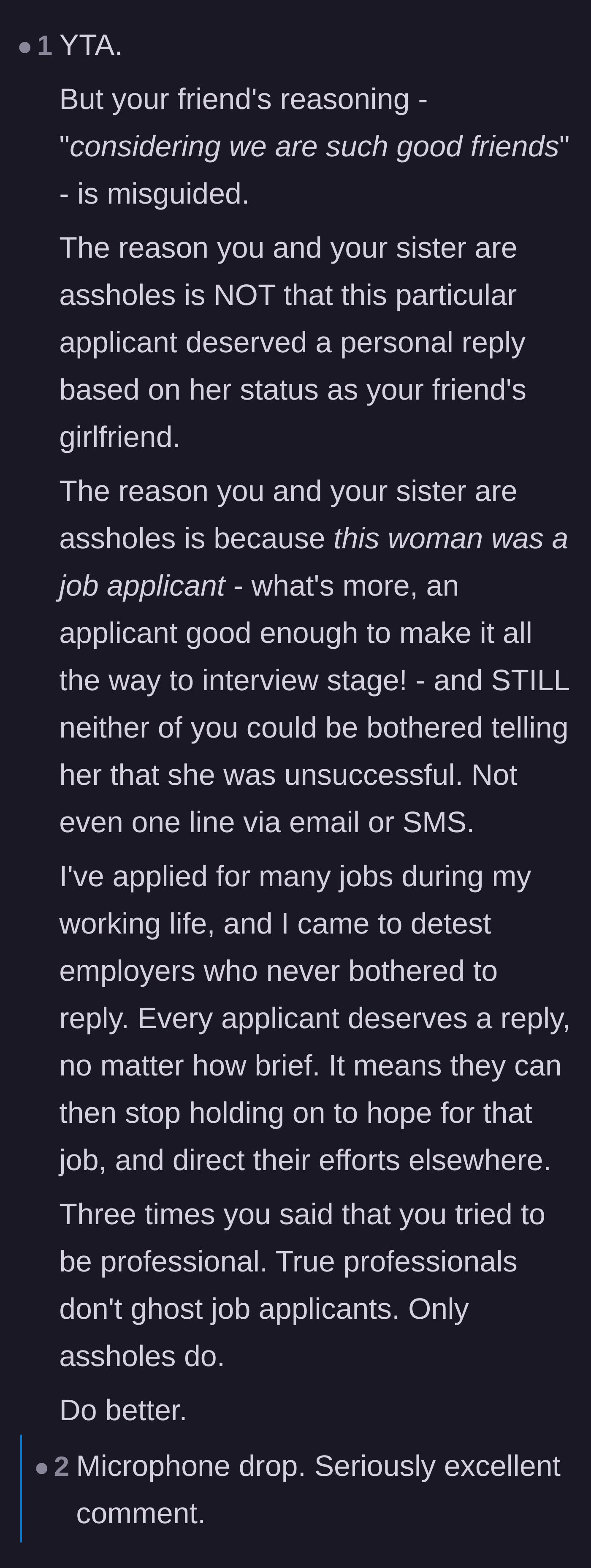 Comment thread 4 - Deep dive into how a company's systemic policy of ignoring applicants reflects the true character of its leadership.