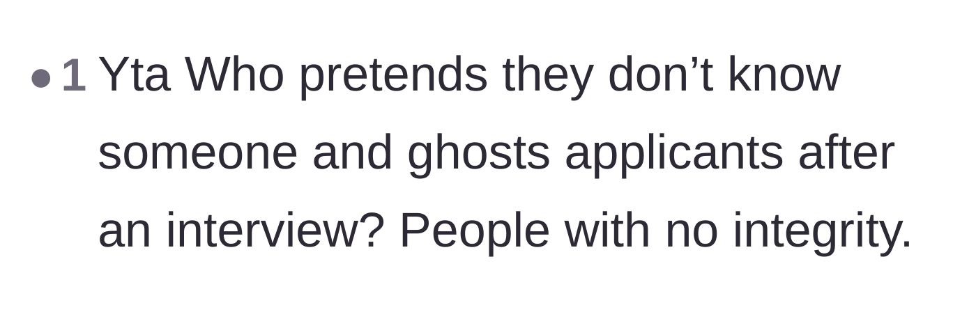 Comment thread 6 - Blunt assessment calling out the main character's lack of integrity for both the snub and the ghosting.