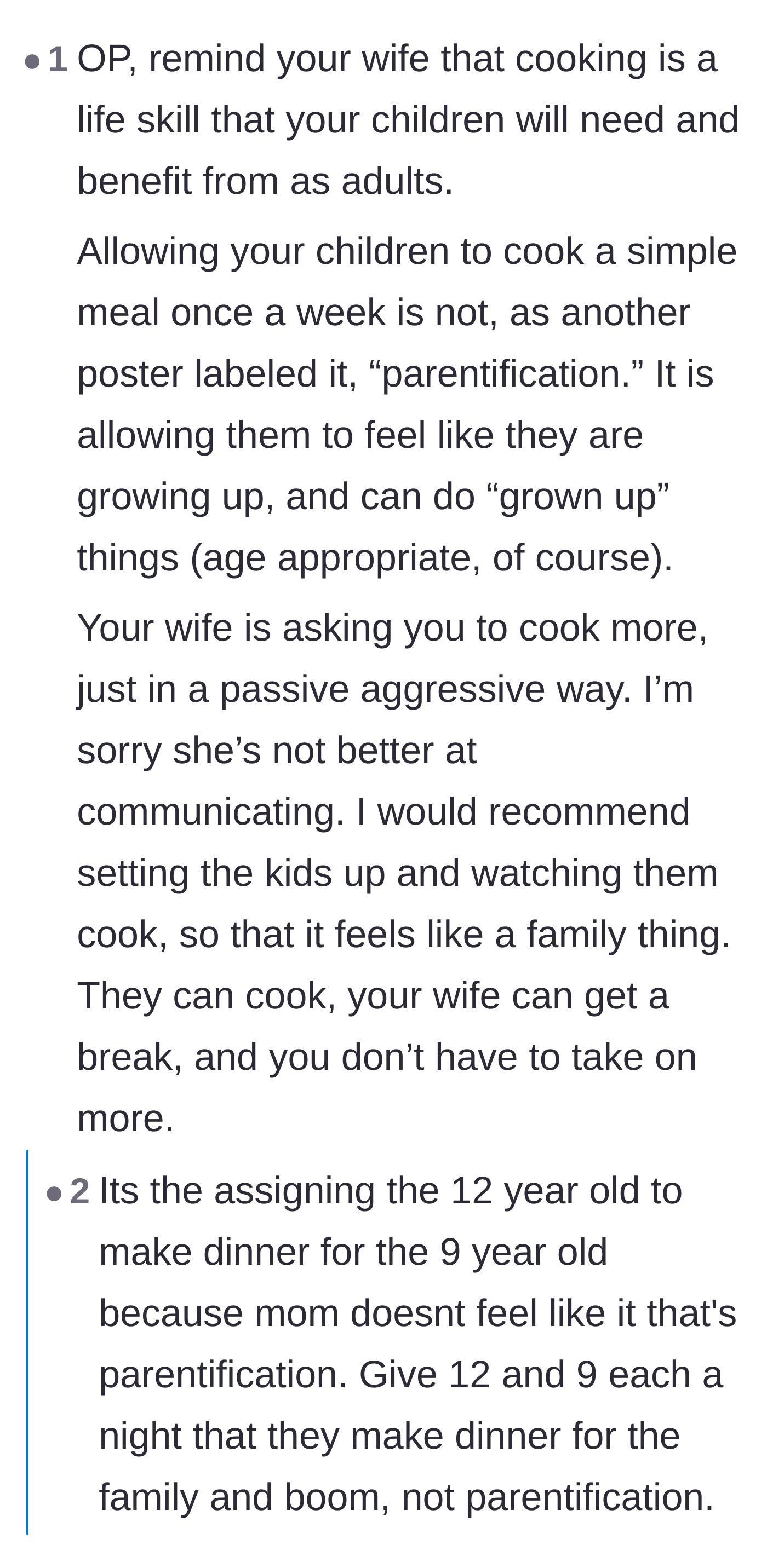 Comment thread 5 - A discussion on passive-aggressive communication and the difference between teaching life skills and parentifying a child.