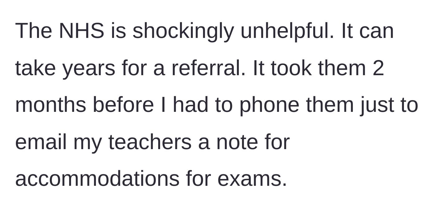 Story part 8 - She details the long wait times and unhelpful nature of the healthcare system regarding her medical needs and school accommodations.