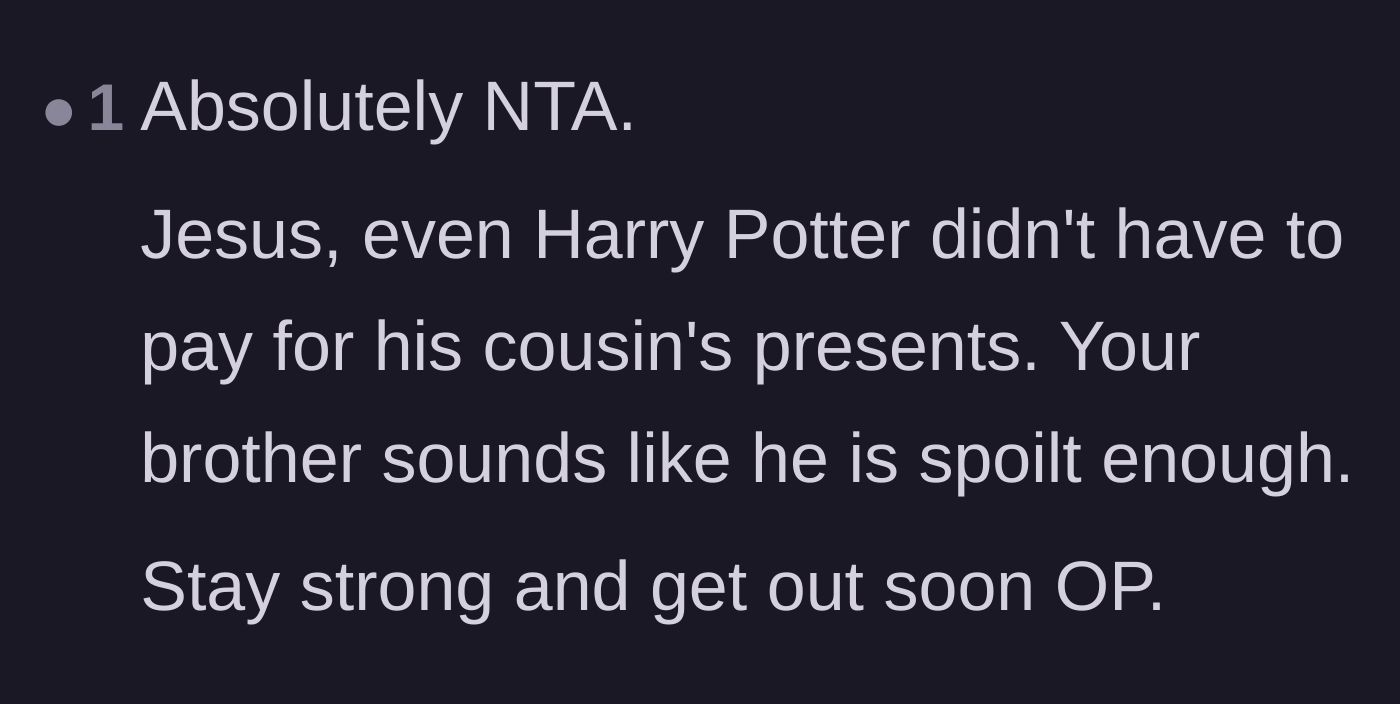 Comment thread 3 - A commenter compares the OP's situation to Harry Potter living with his spoiled cousin.