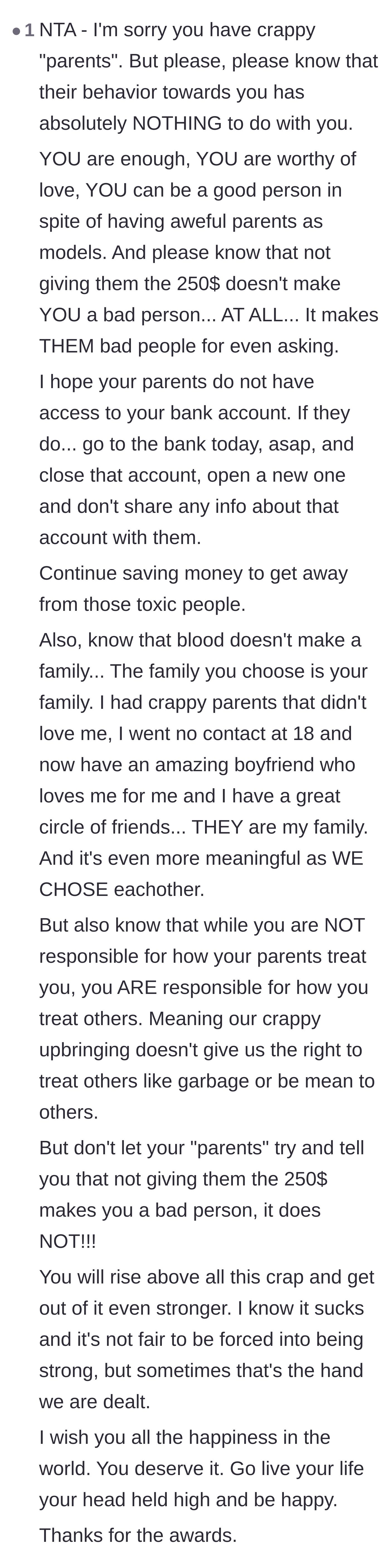 Comment thread 6 - Heartfelt advice urging the OP to protect his bank accounts and reminding him that his parents' failures do not dictate his worth.